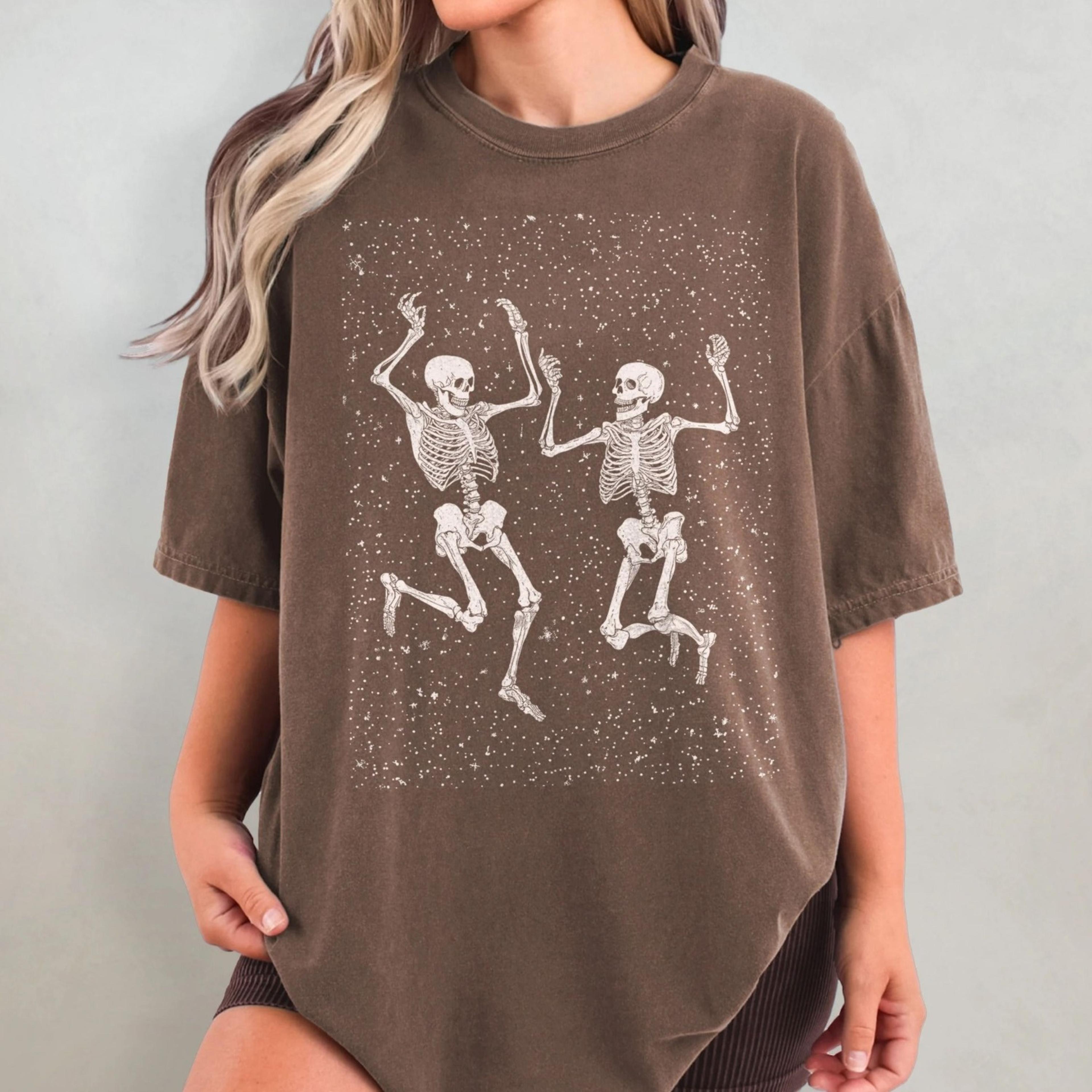 dancing skeletons shirt - retro halloween t-shirt, skeleton graphic tee, cute spooky t shirt, vintage sku