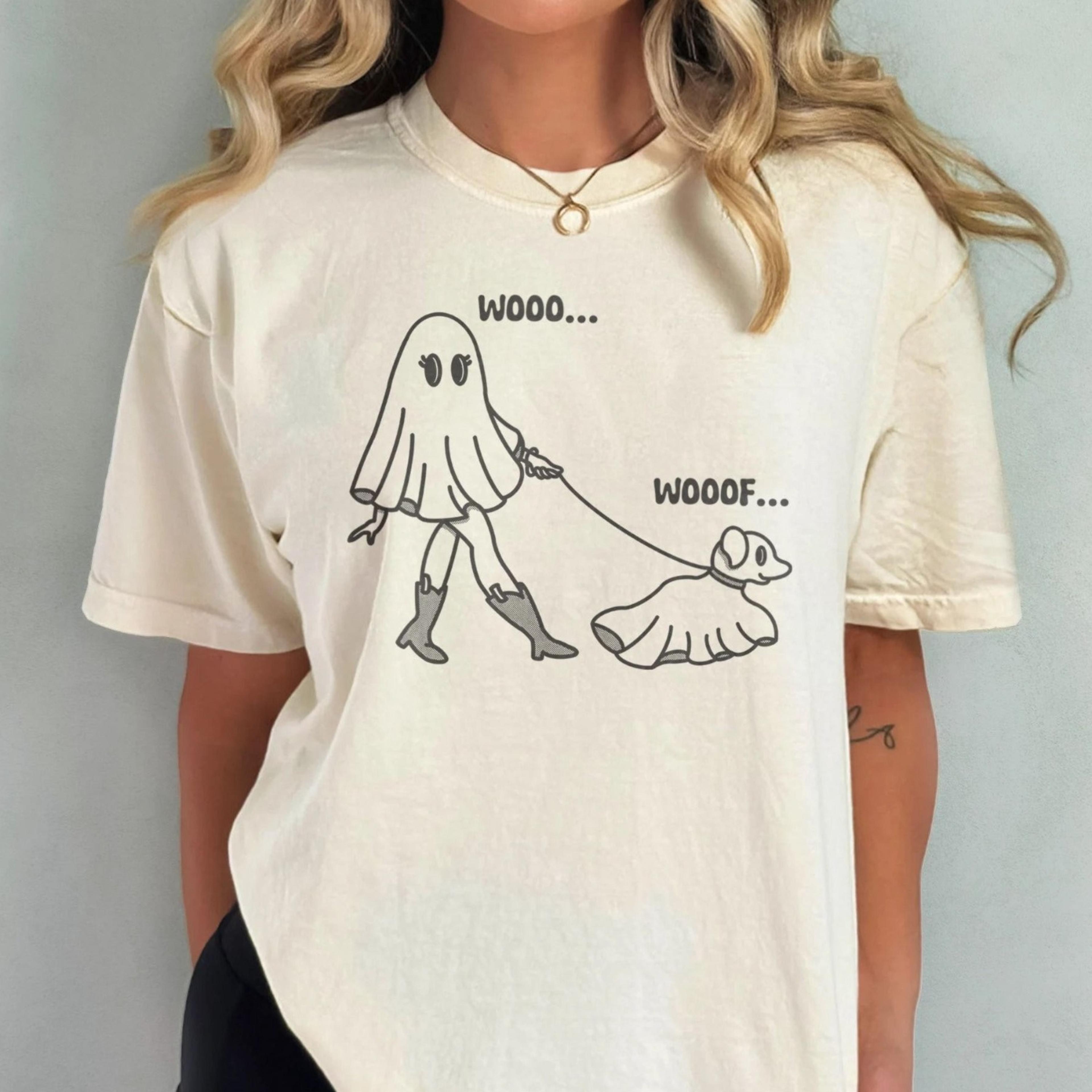 ghost dog shirt - cute halloween comfort colors t-shirt, dog lovers gift, halloween dog t shirt, women's halloween tshir
