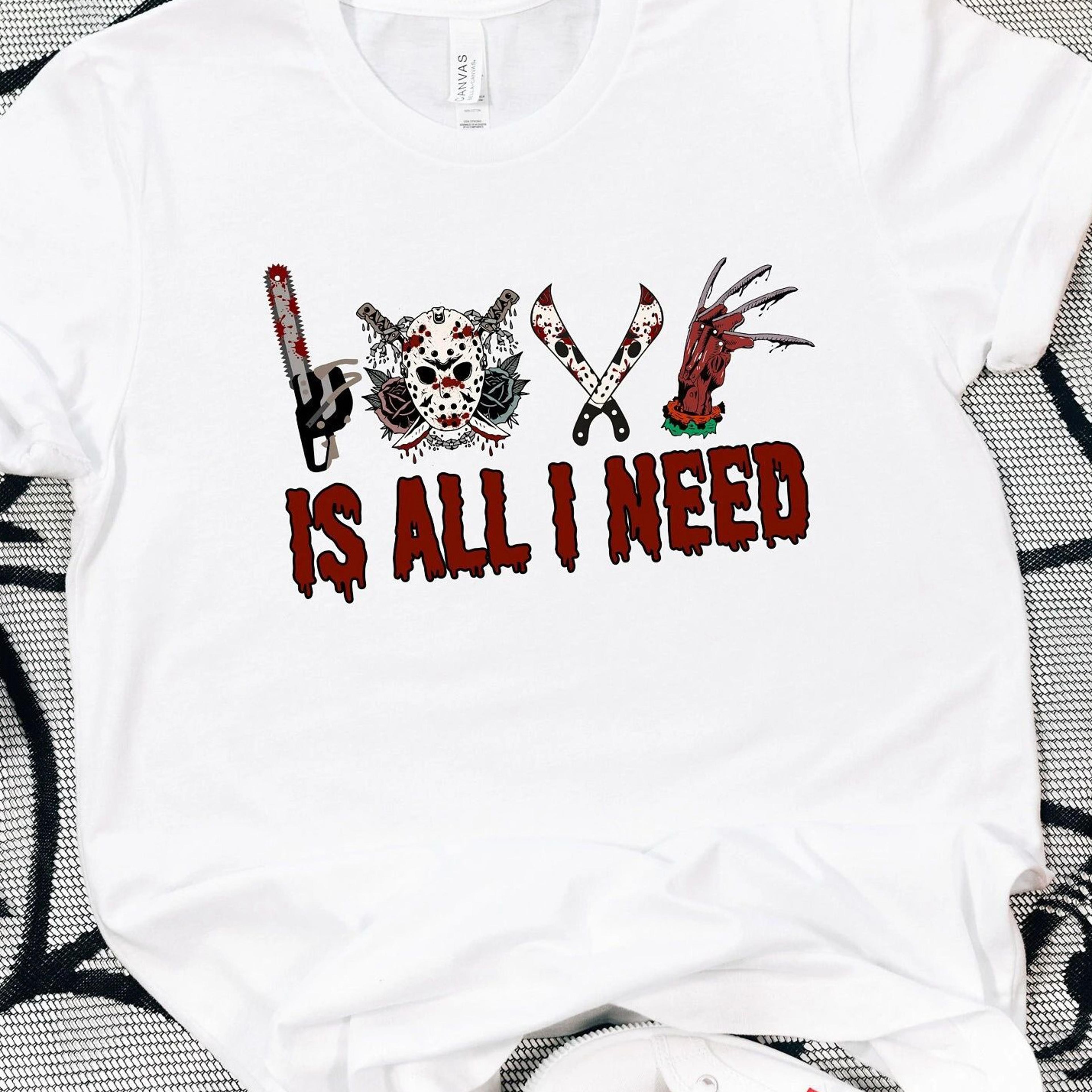 love is all i need shirt, scary movie shirt, horror movie characters shirt, halloween sweatshirt, spooky season shirt,