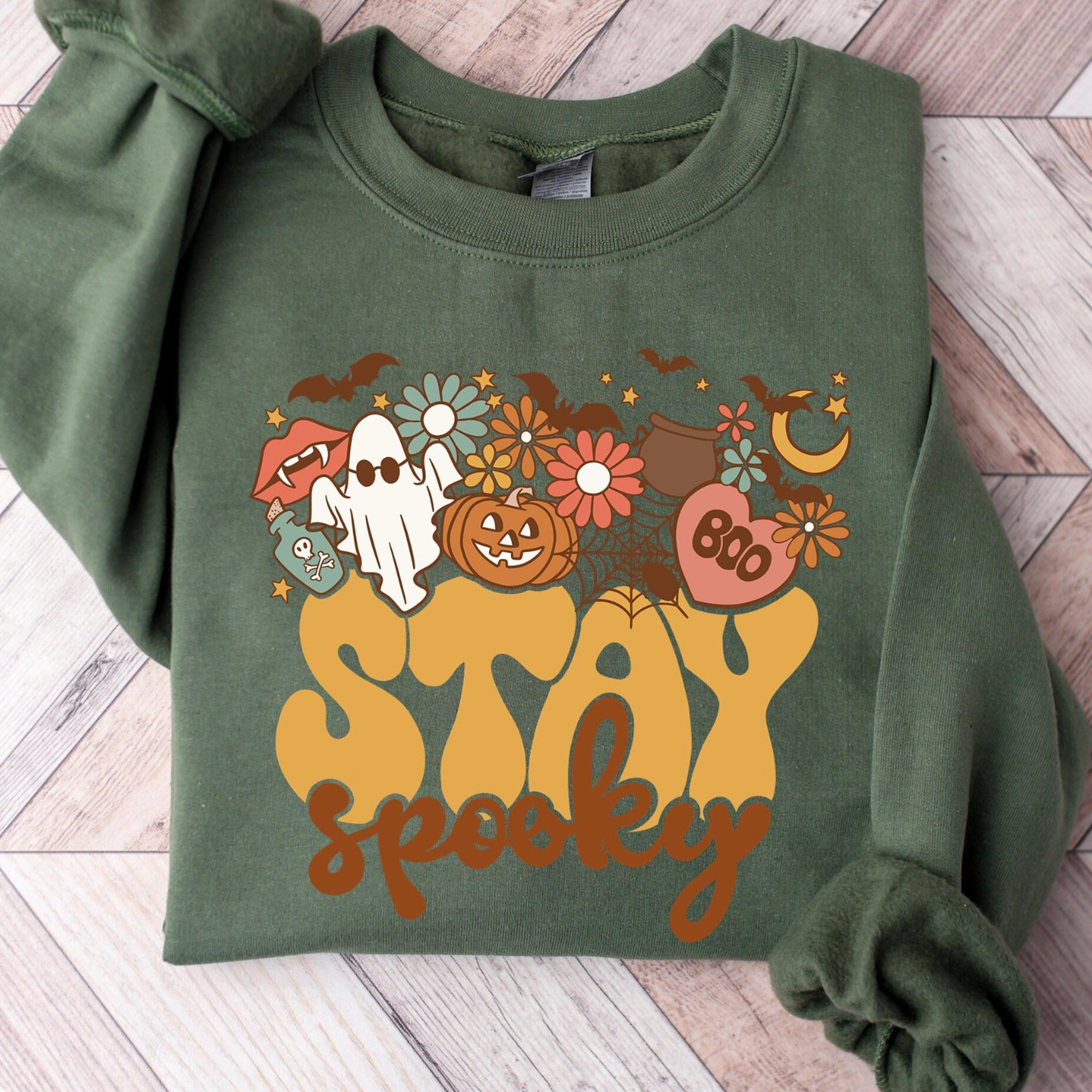 stay spooky sweatshirt, halloween woman sweatshirt, halloween flower sweatshirt, spooky halloween shirt, spooky floral
