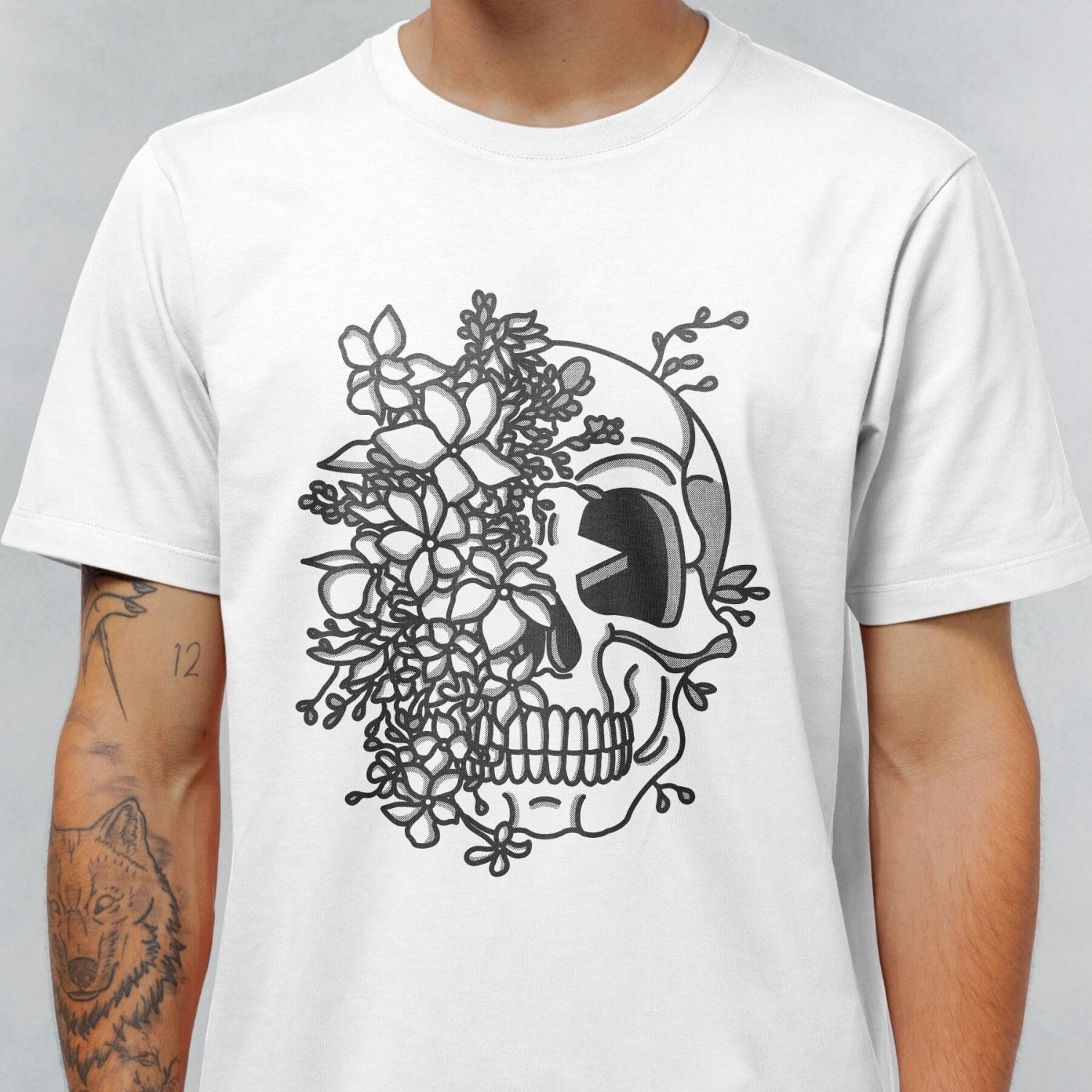 boho skull shirt, flower skeleton t-shirt, floral goth graphic tee, retro cartoon vintage t shirt, oversi