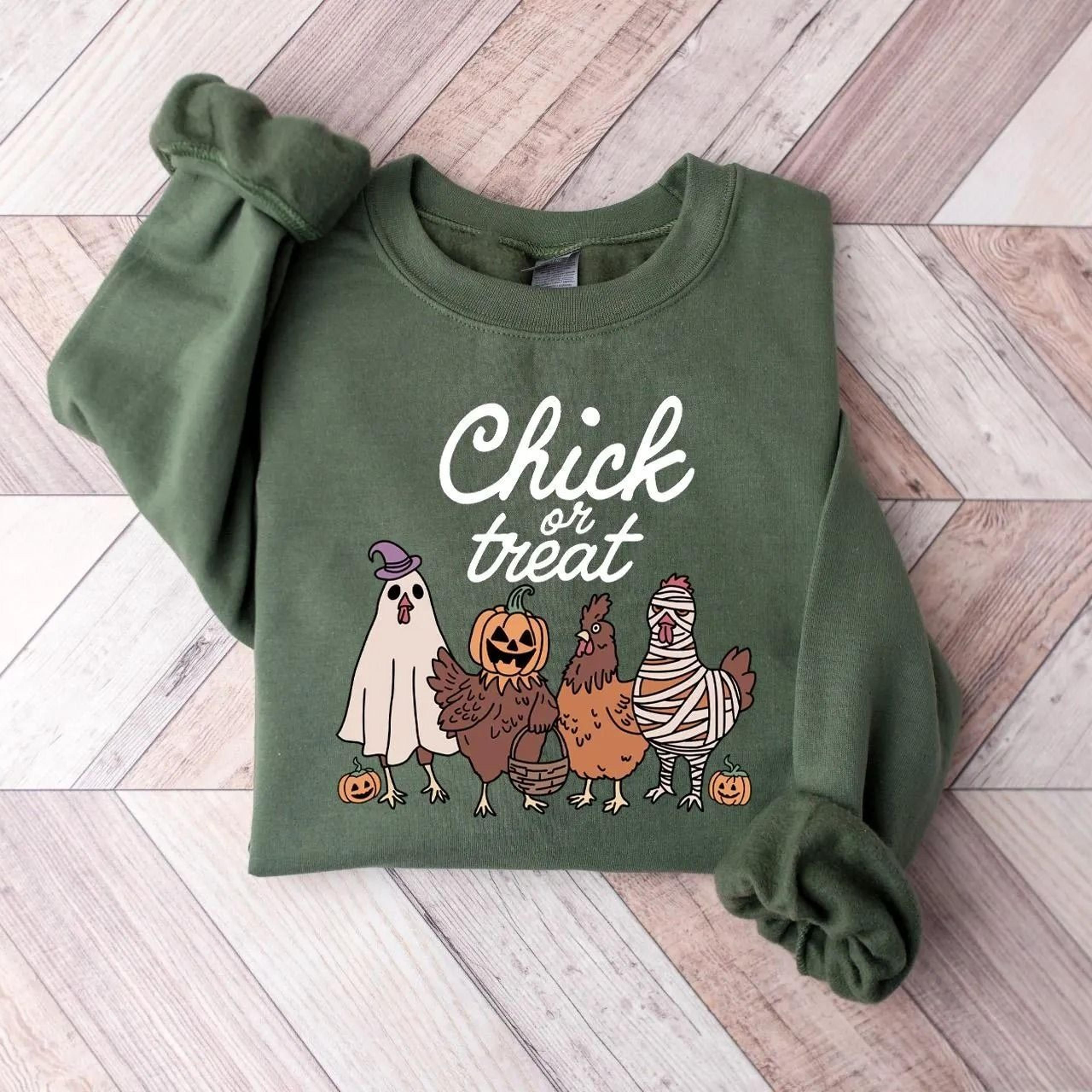 halloween chick or treat sweatshirt halloween chicken sweatshirt, halloween funny chicken shirt, ghost chicken shirt,