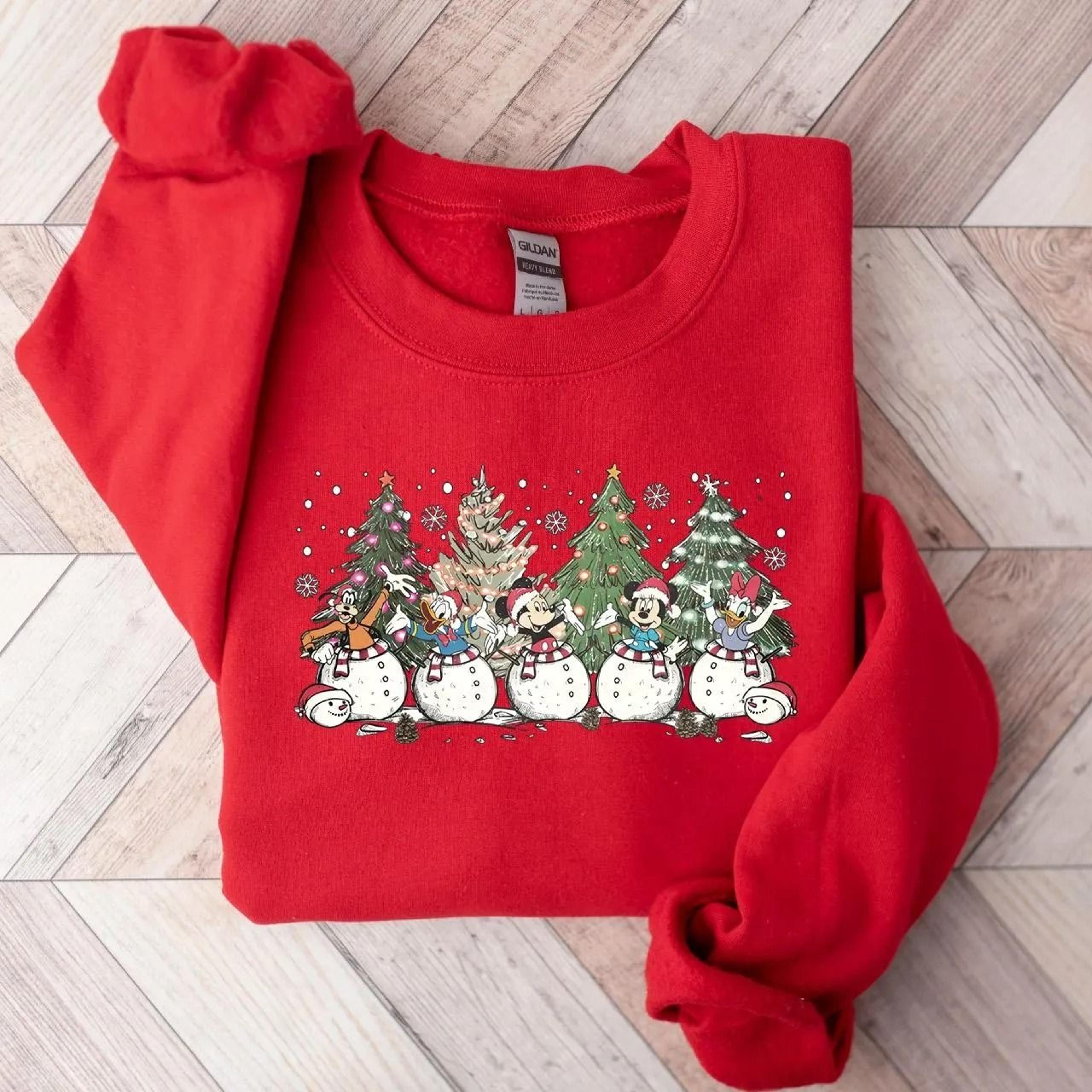 disney christmas tree snow sweatshirt, mickey and friends christmas sweatshirt, disney christmas shirt, disney winter sw