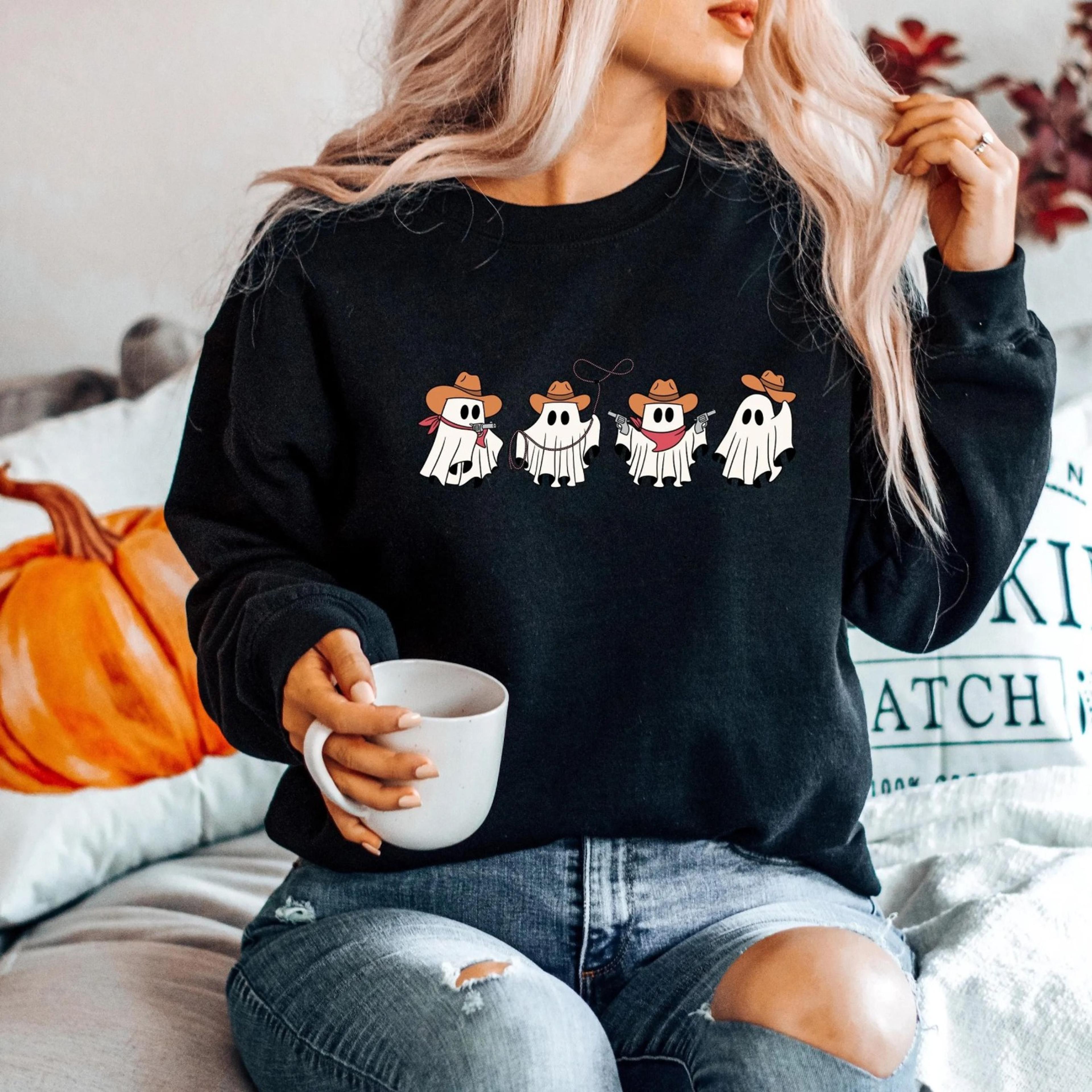 halloween cowboy sweatshirt halloween western sweatshirt, halloween tee, halloween cowboy ghost tee, western shirt, fun