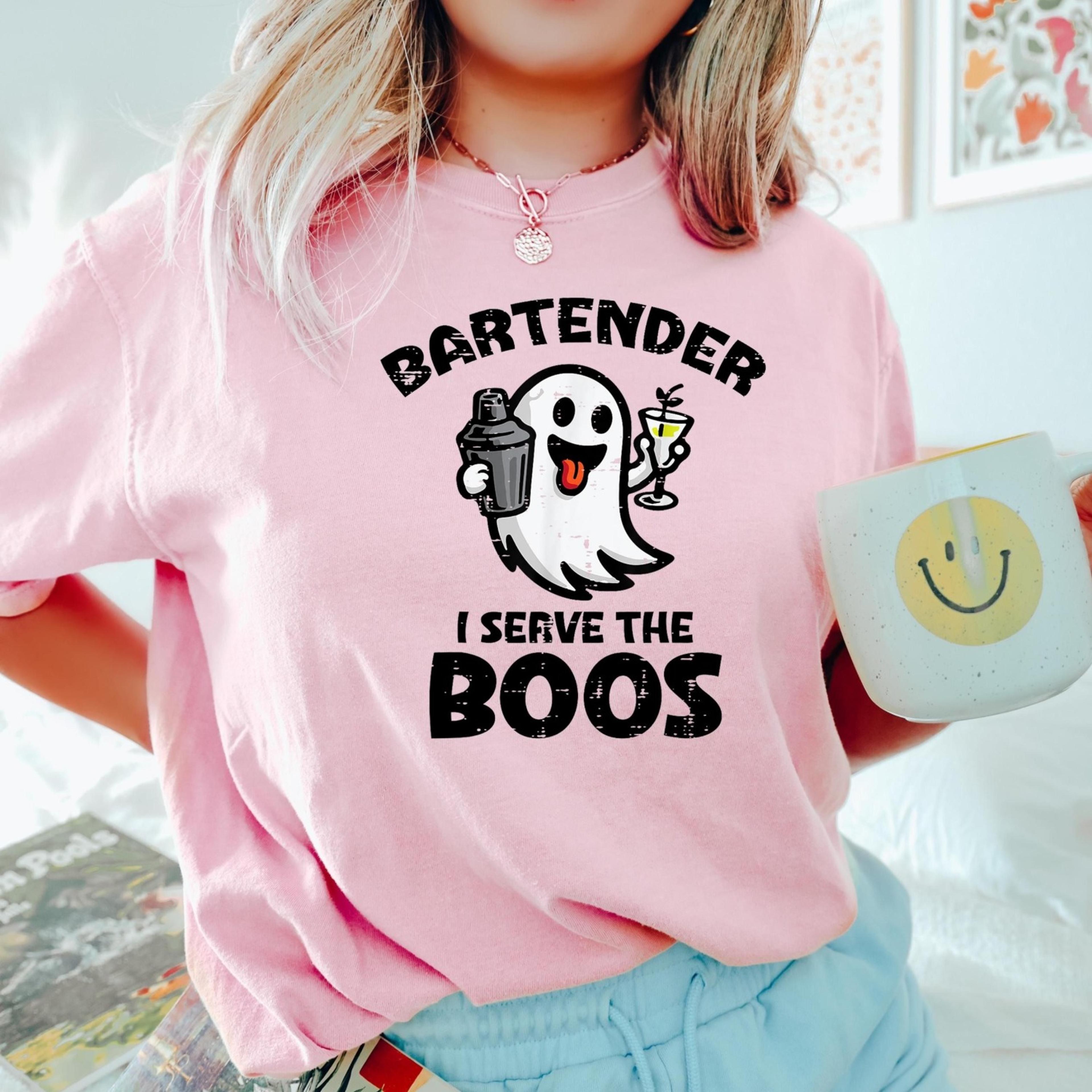 i serve boos shirt, i'm here for the boos shirt, funny bartender shirt, funny halloween shirt
