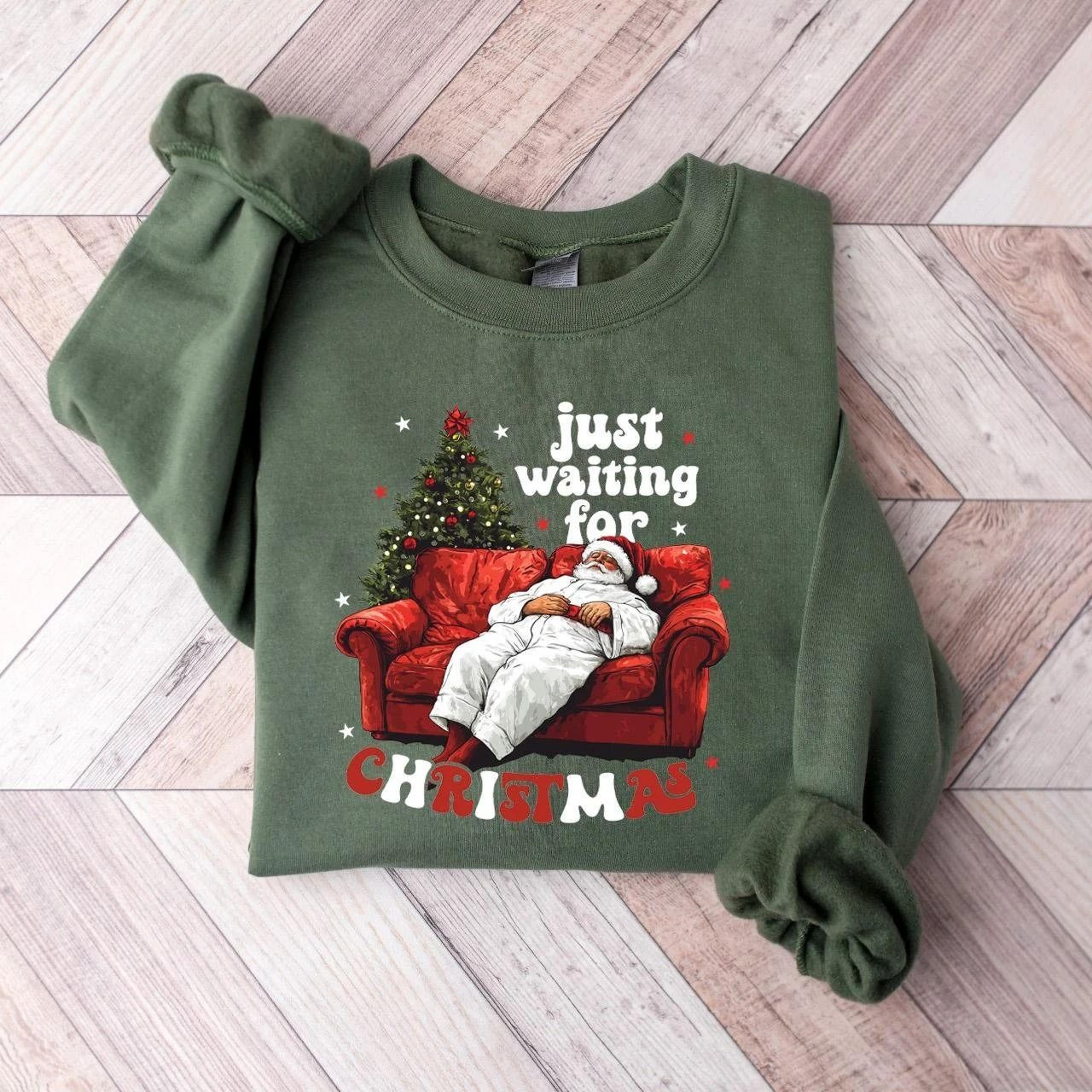 just waiting for christmas sweatshirt, christmas santa sweater, funny christmas sweat, xmas shirt, fall cozy pullover, s