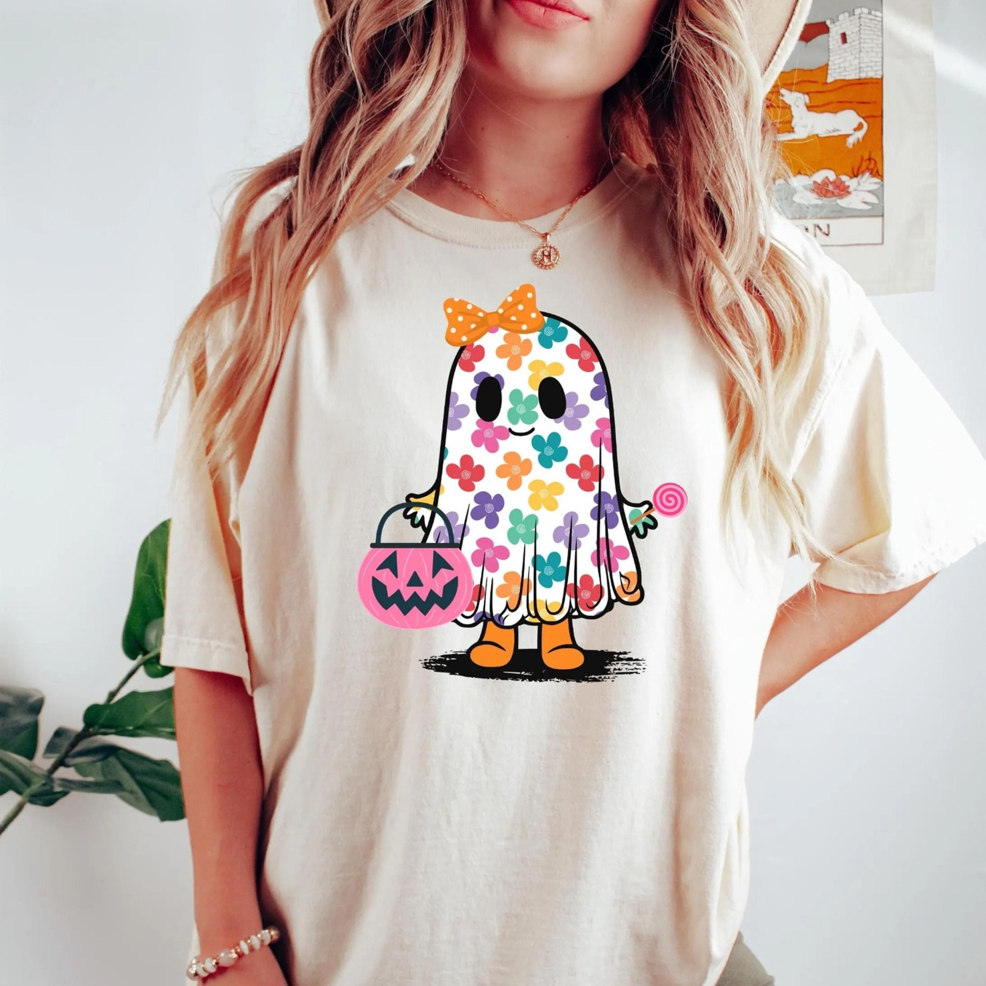 cute floral ghost halloween shirt, flower halloween shirt, cute ghost shirt, retro fall shirt, vintage ghost shirt