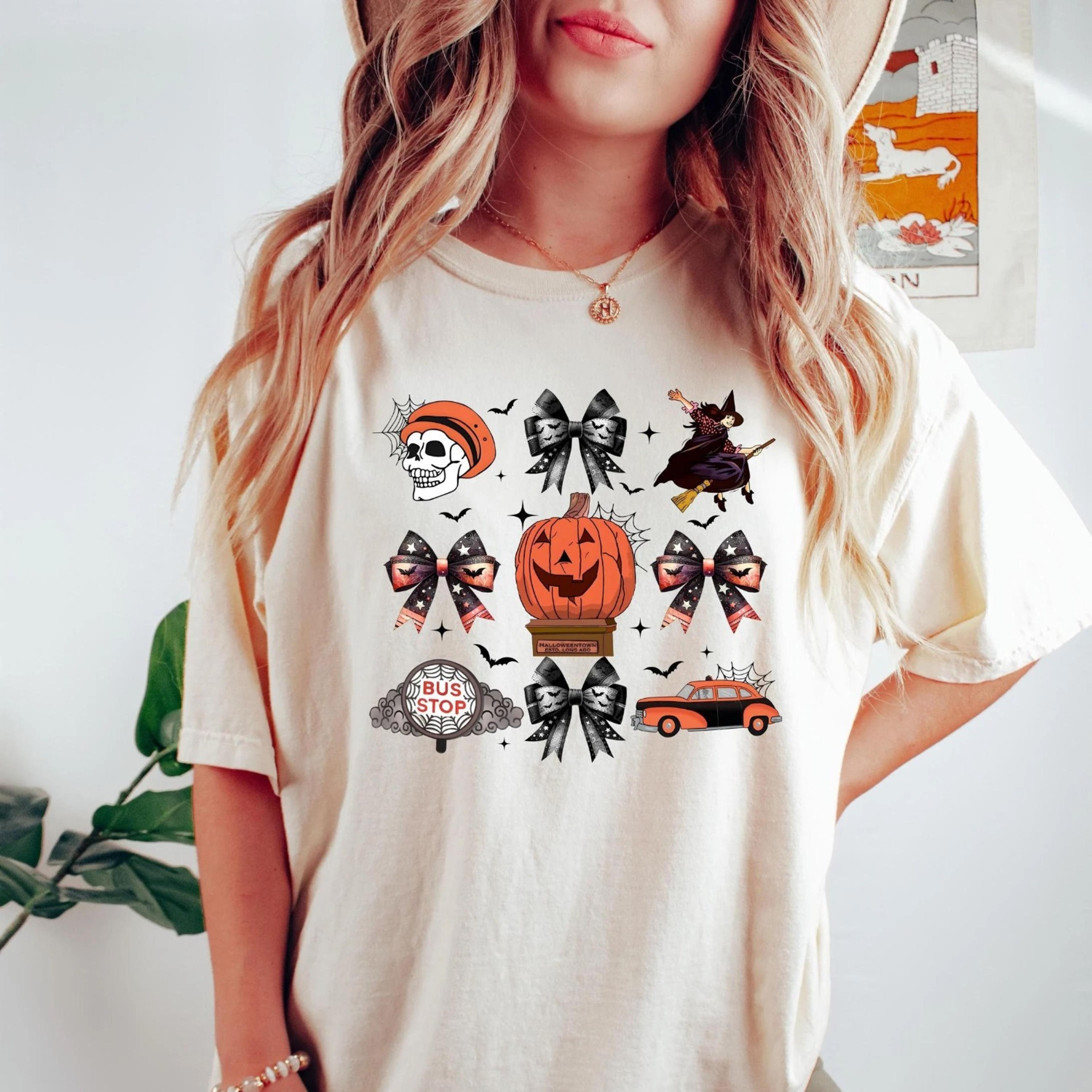 halloween movies coquette tee, horror halloween tshirt, halloween coquette bow shirt, retro halloween graphic tee