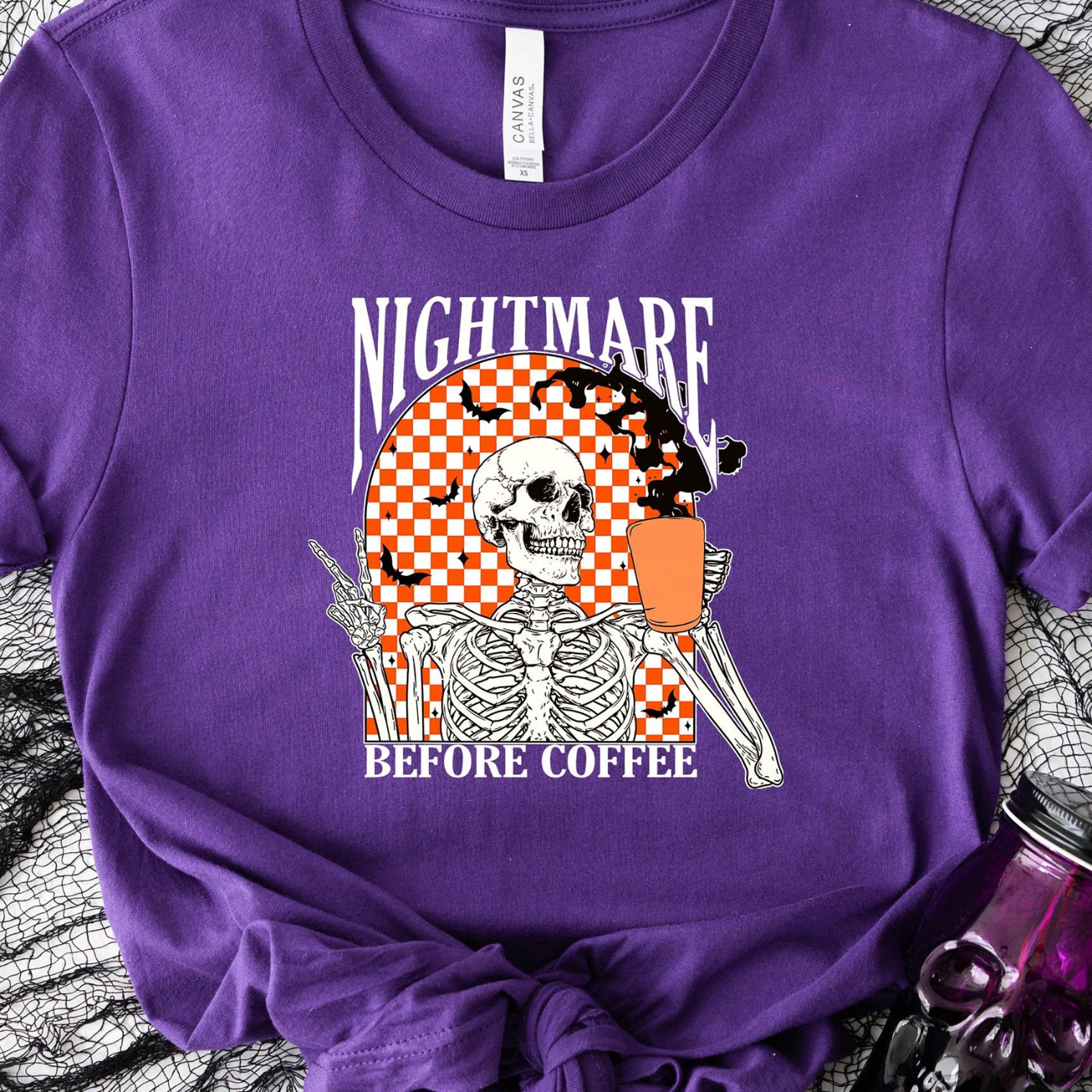 nightmare before coffee sweatshirt, halloween skeleton sweatshirt, halloween sweatshirt, halloween coffee lover woman