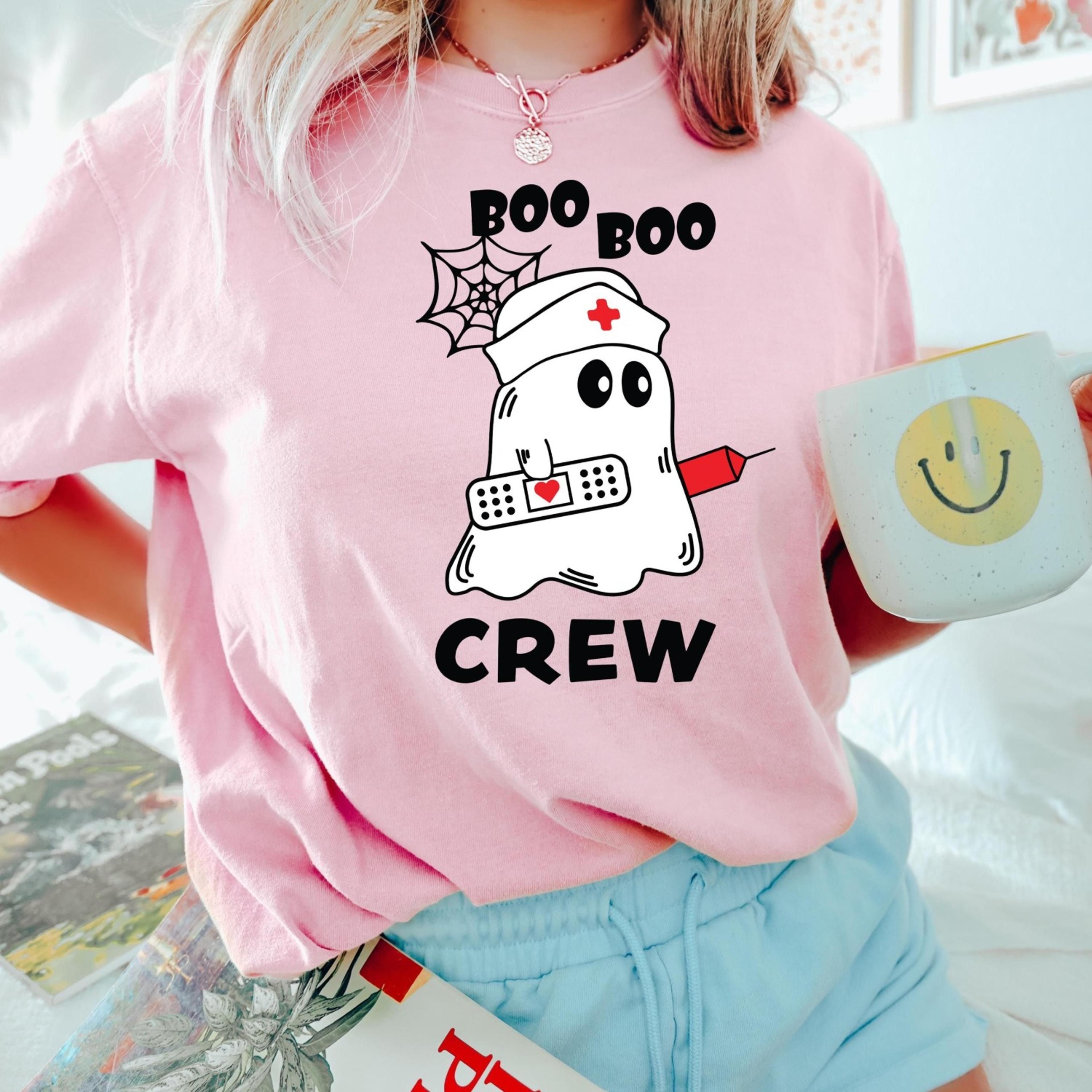 boo crew shirt, halloween nurse shirt, cute ghost halloween shirts, halloween ghost nurse shirts