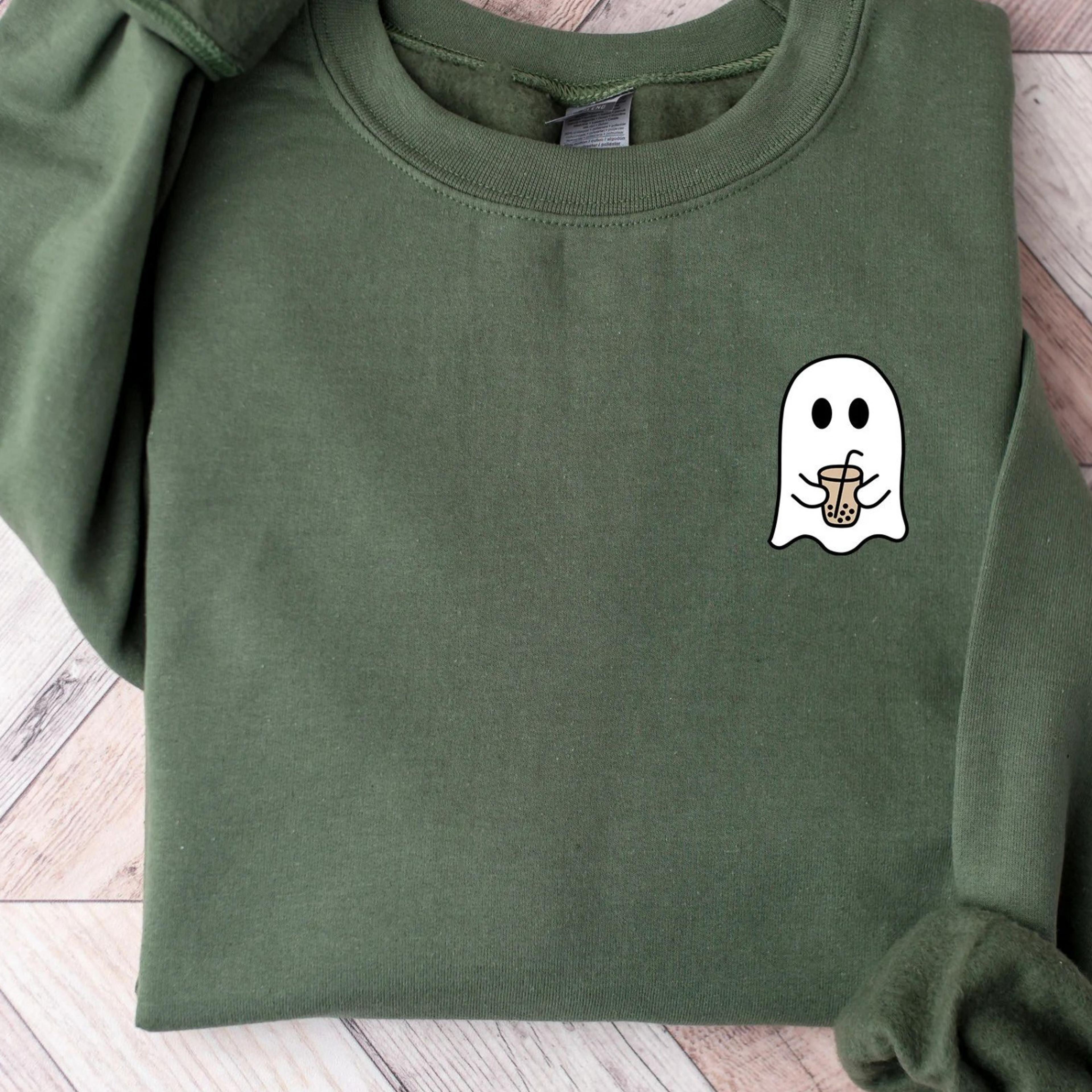 cute ghost coffee shirt, cute ghost pocket size shirt, halloween sweatshirt, pocket size ghost shirt, spooky halloween