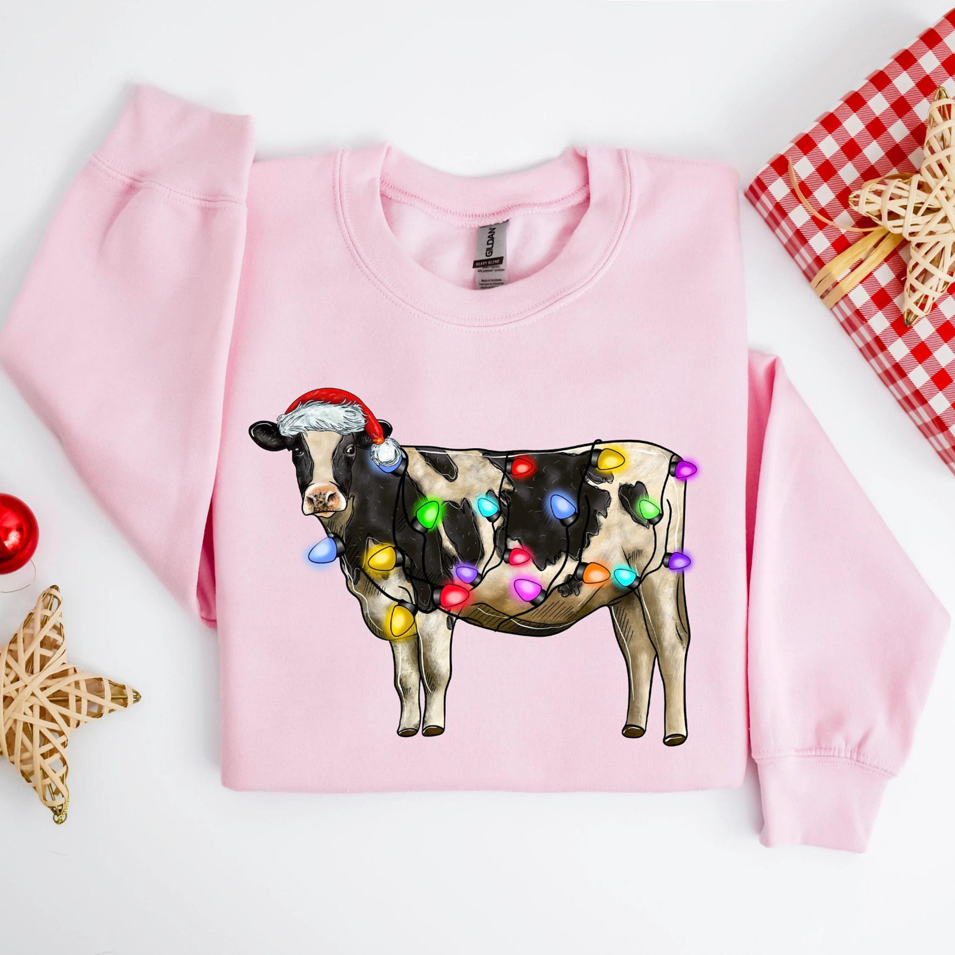 christmas cow sweatshirt, cow lights sweater, cow women sweatshirt, cow lover shirt, christmas sweatshirt, highland cow