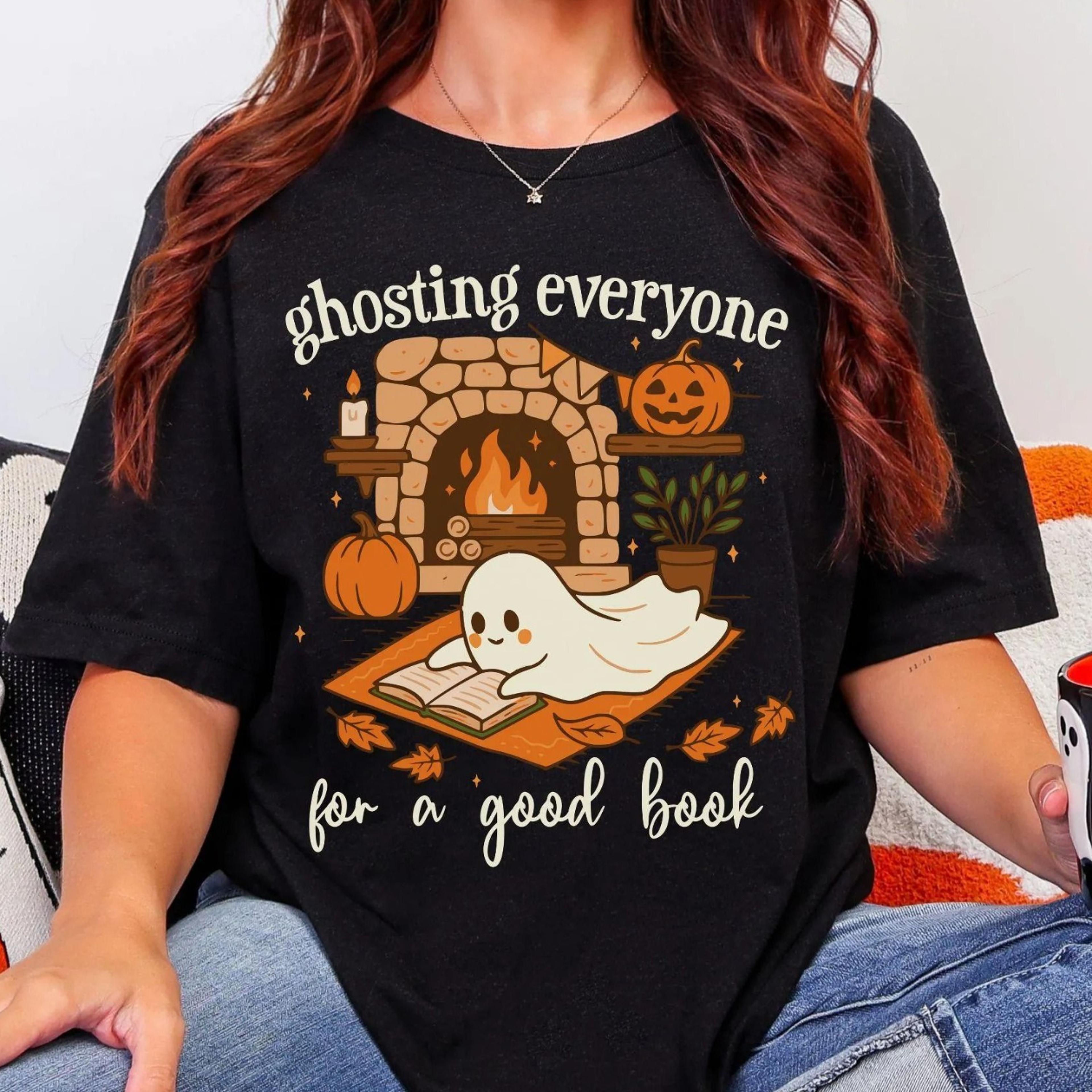 ghosting everyone for a good book shirt halloween bookish sweatshirt for women cute fall ghost reading sweater