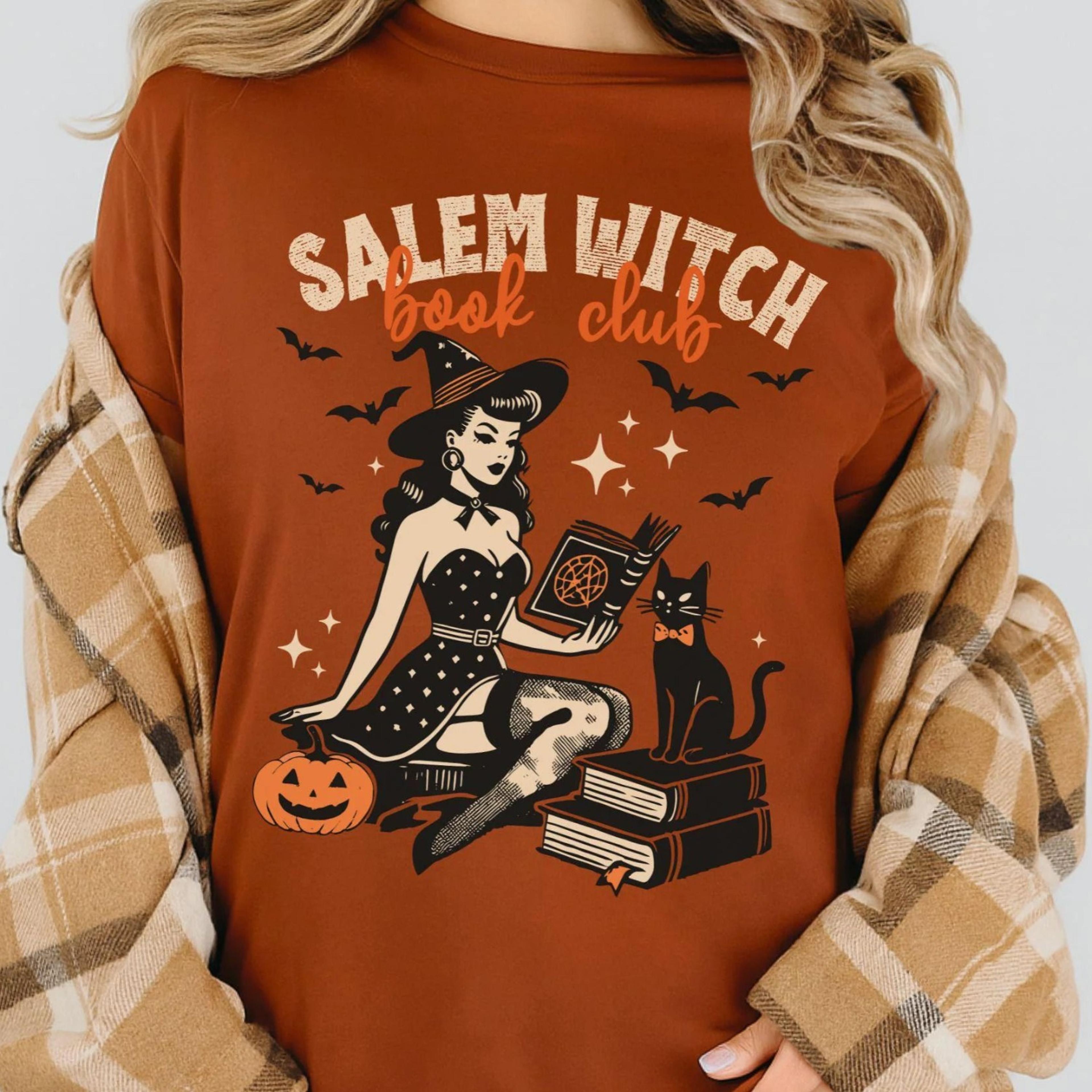 salem witch book club shirt bookish halloween tee spooky book lover shirt witch cat shirt