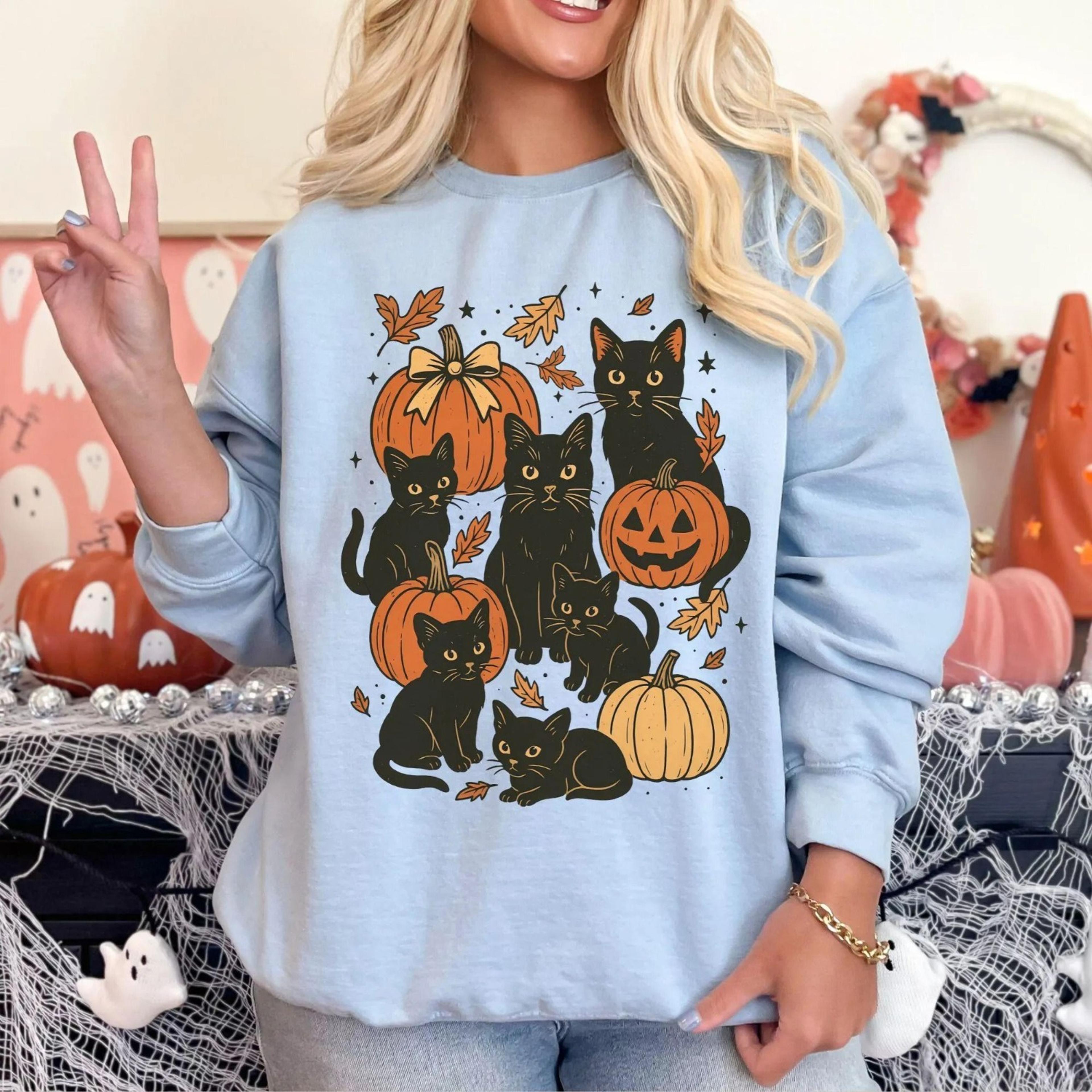black cat pumpkin sweatshirt cute fall catlover shirt autumn pumpkinful hoodie cozy spooky season gift catful halloween
