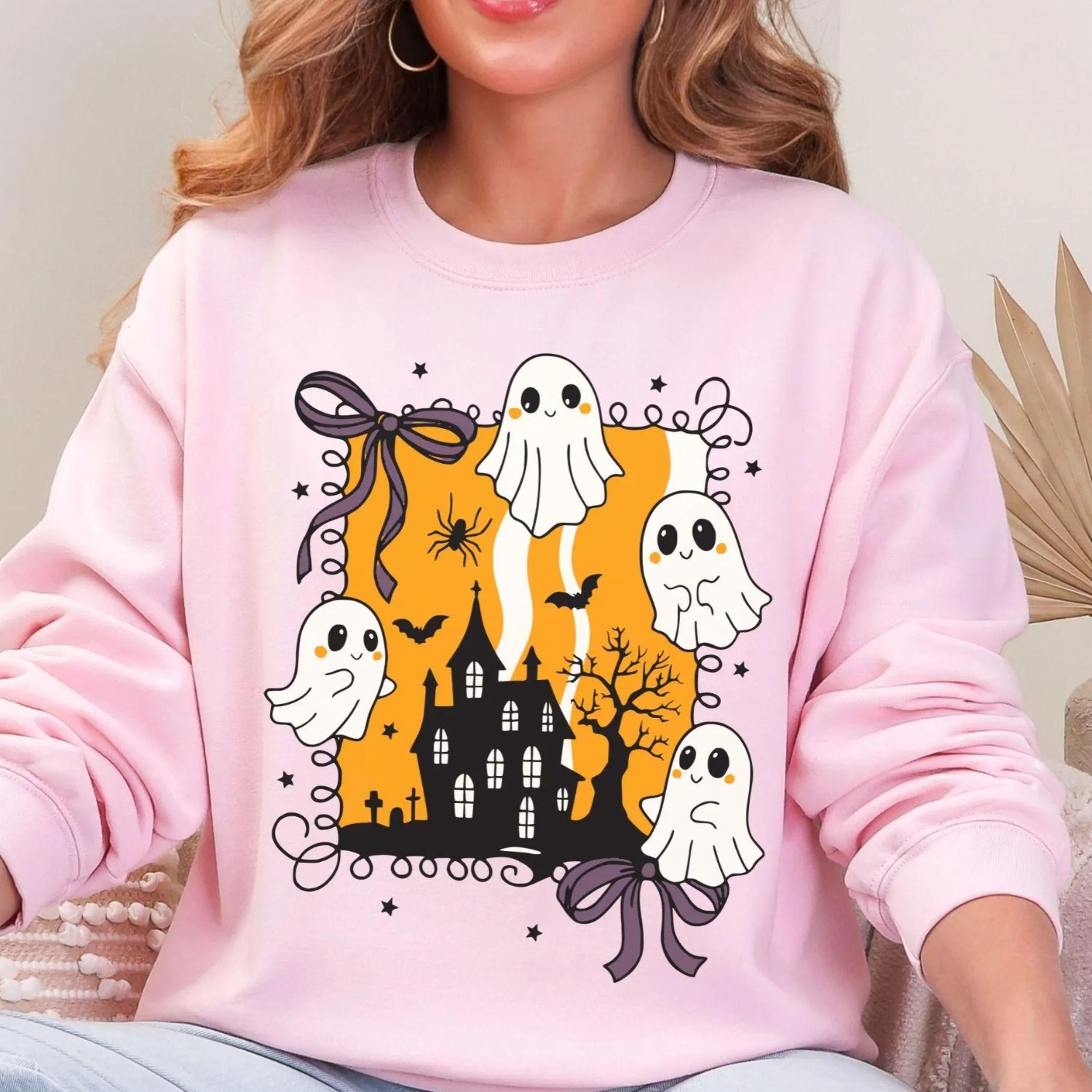 coquette ghost halloween sweatshirt cute spooky shirt haunted house hoodie ghostlover gift for women cozy fall sweater a