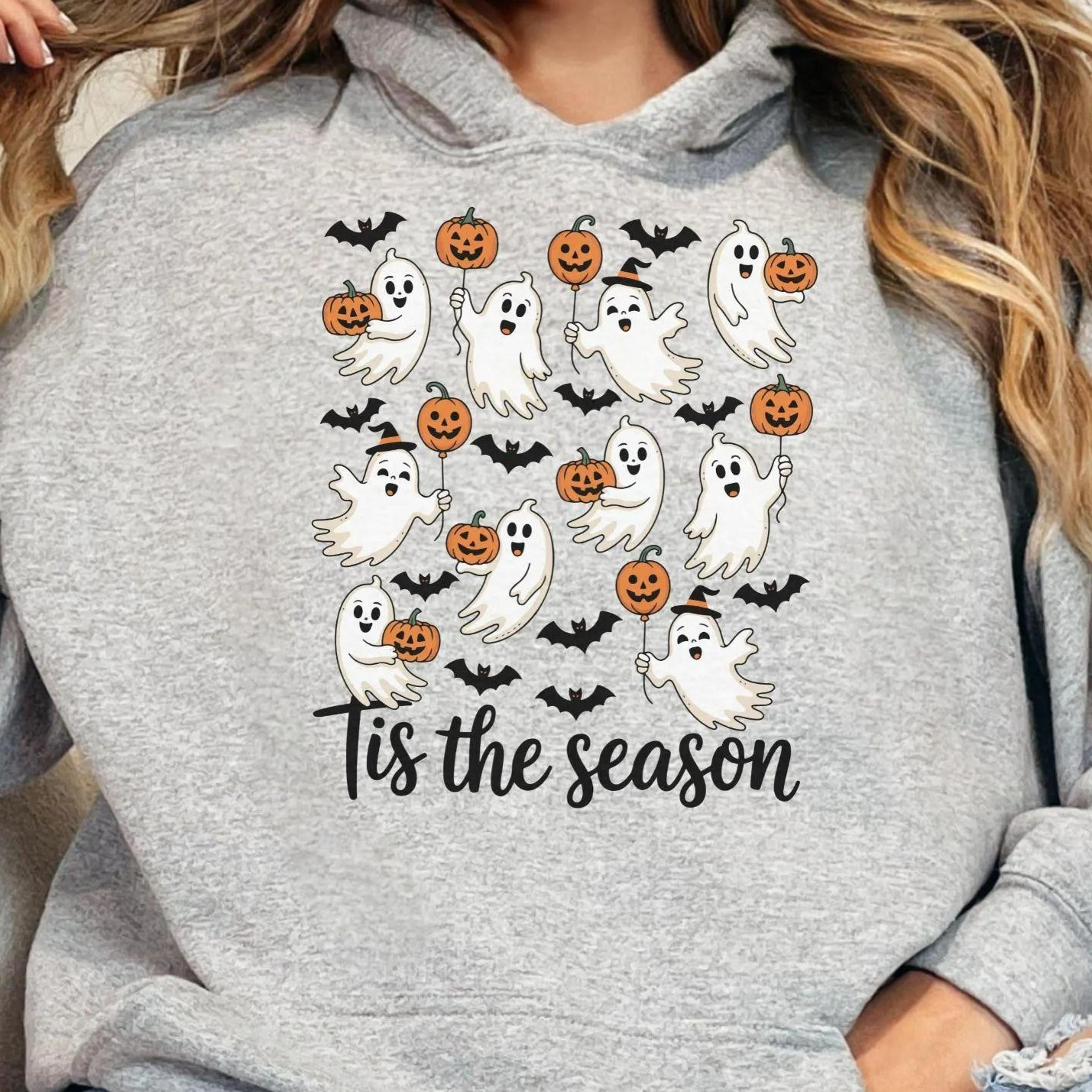 tis the season shirt cute ghost pumpkin sweatshirt retro halloween hoodie spooky season sweater cozy fall pullover ghost