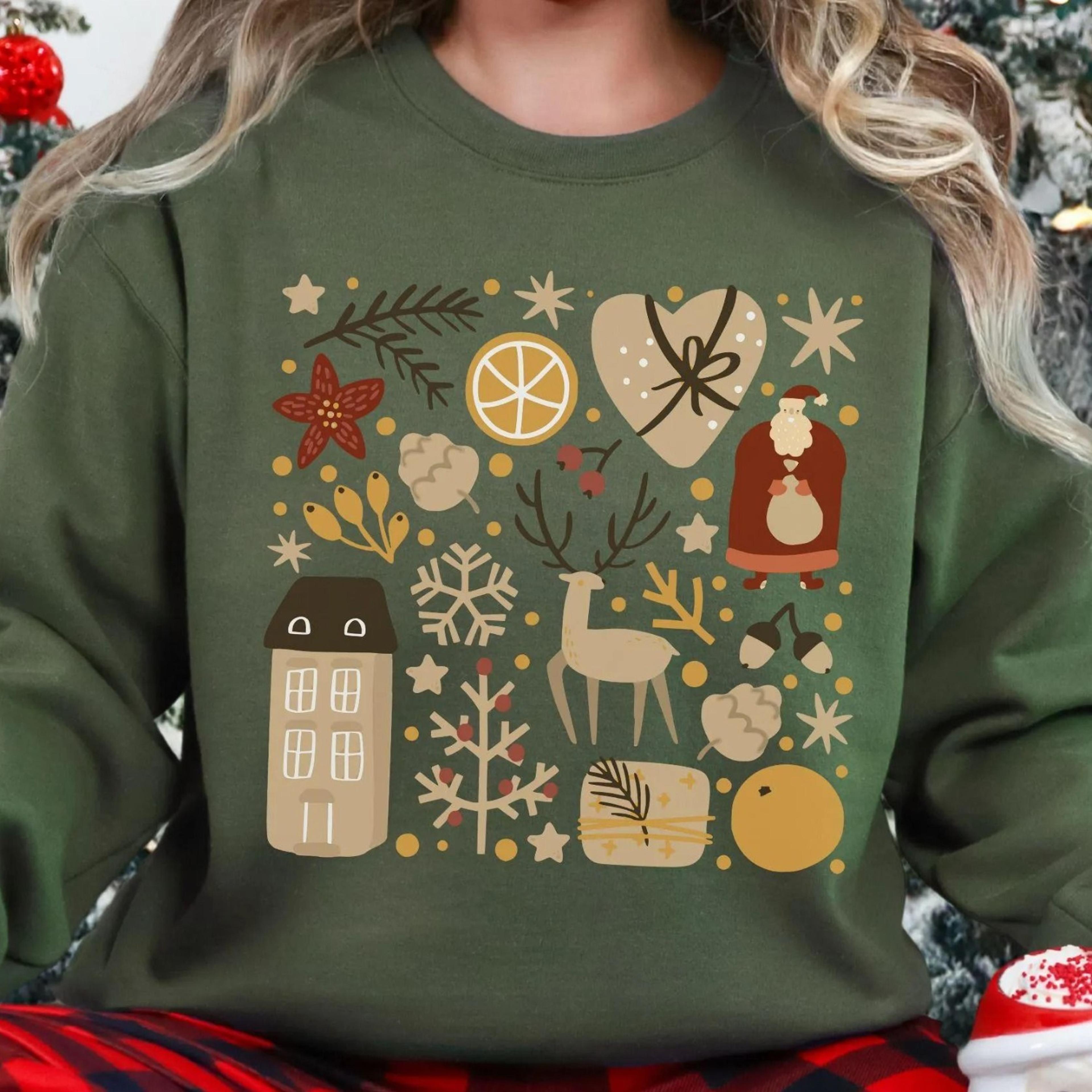 scandinavian folk art christmas sweatshirt women hygge gifts, norwegian folk art tee, cottagecore christmas tshirt, holi