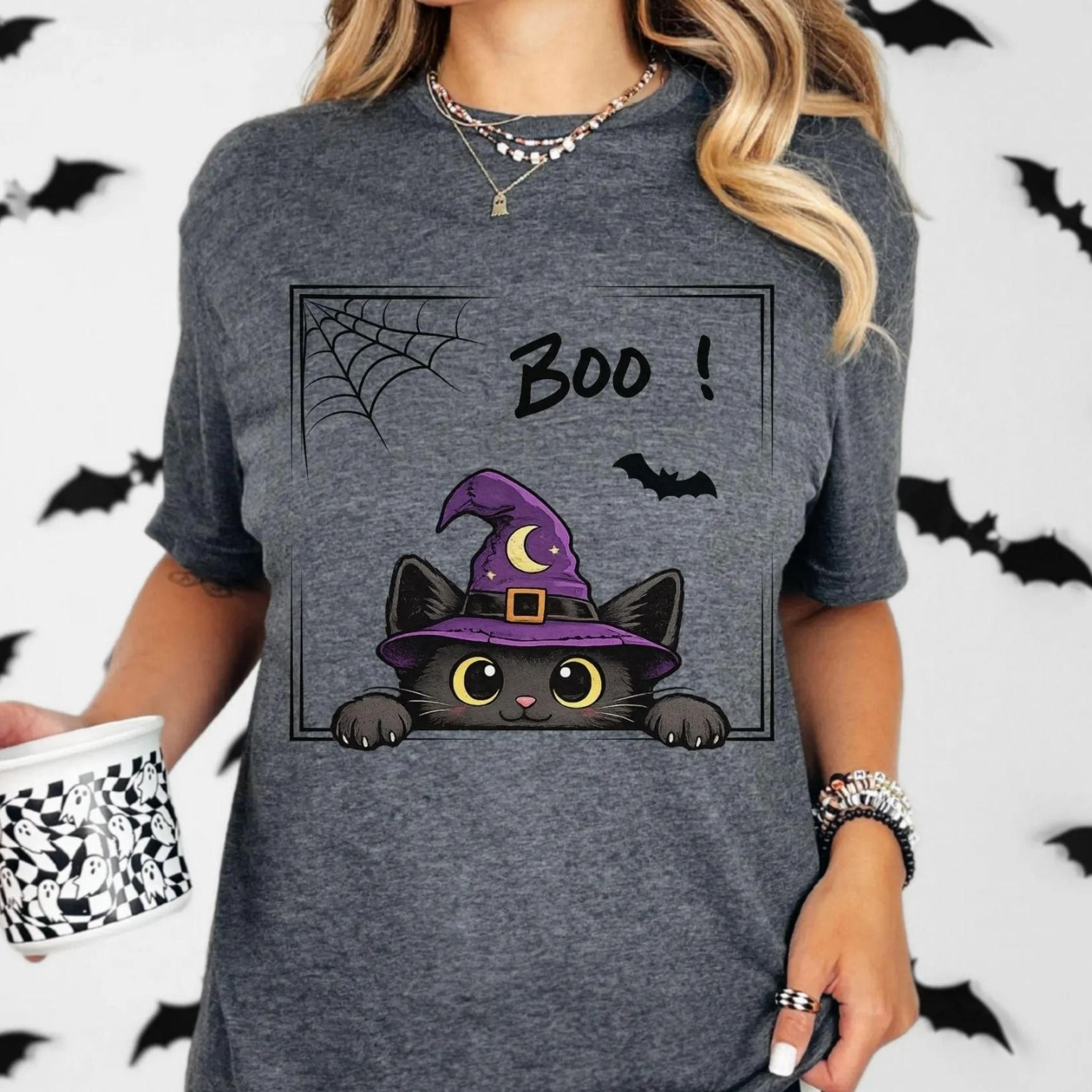 black cat halloween sweatshirt funny catlover shirt cute boo tshirt cozy spooky season gift catful halloween sweater gif