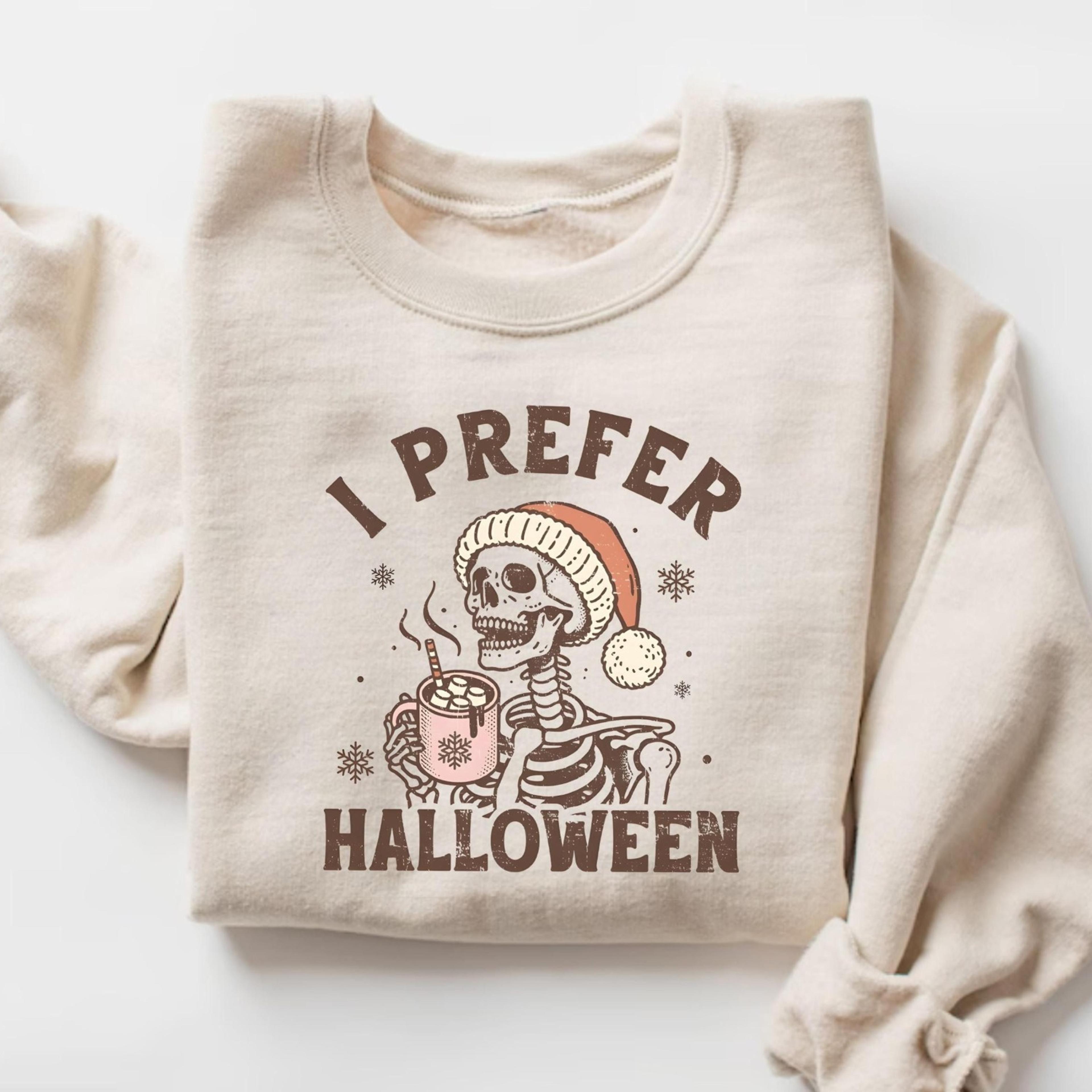 i prefer halloween spooky christmas shirt, funny skeleton shirt, gothic skull sweatshirt, ironic christma