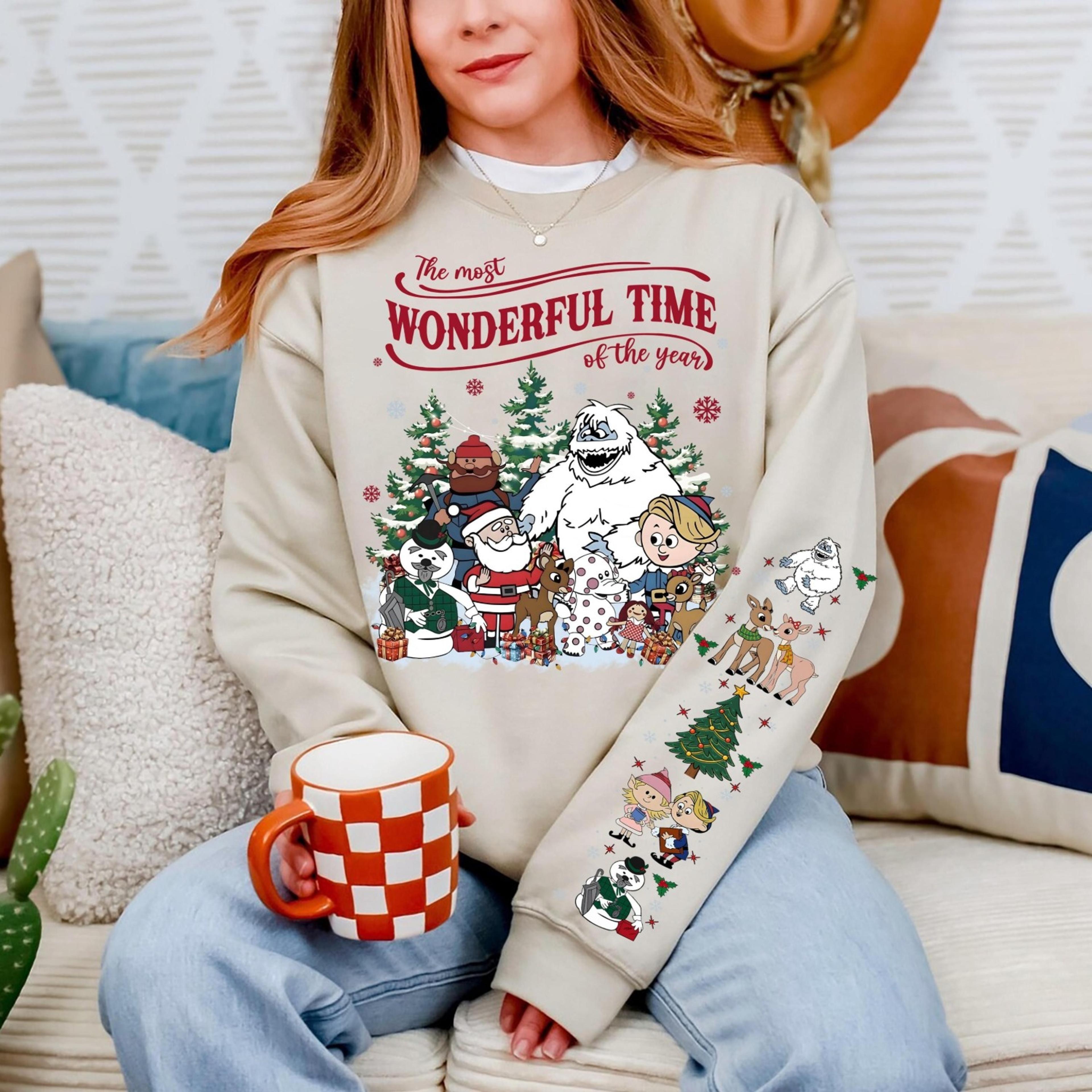 vintage rudolph the red nosed reindeer sweatshirt printing on sleeve, christmas shirt, retro christmas sweatshirt, rudol