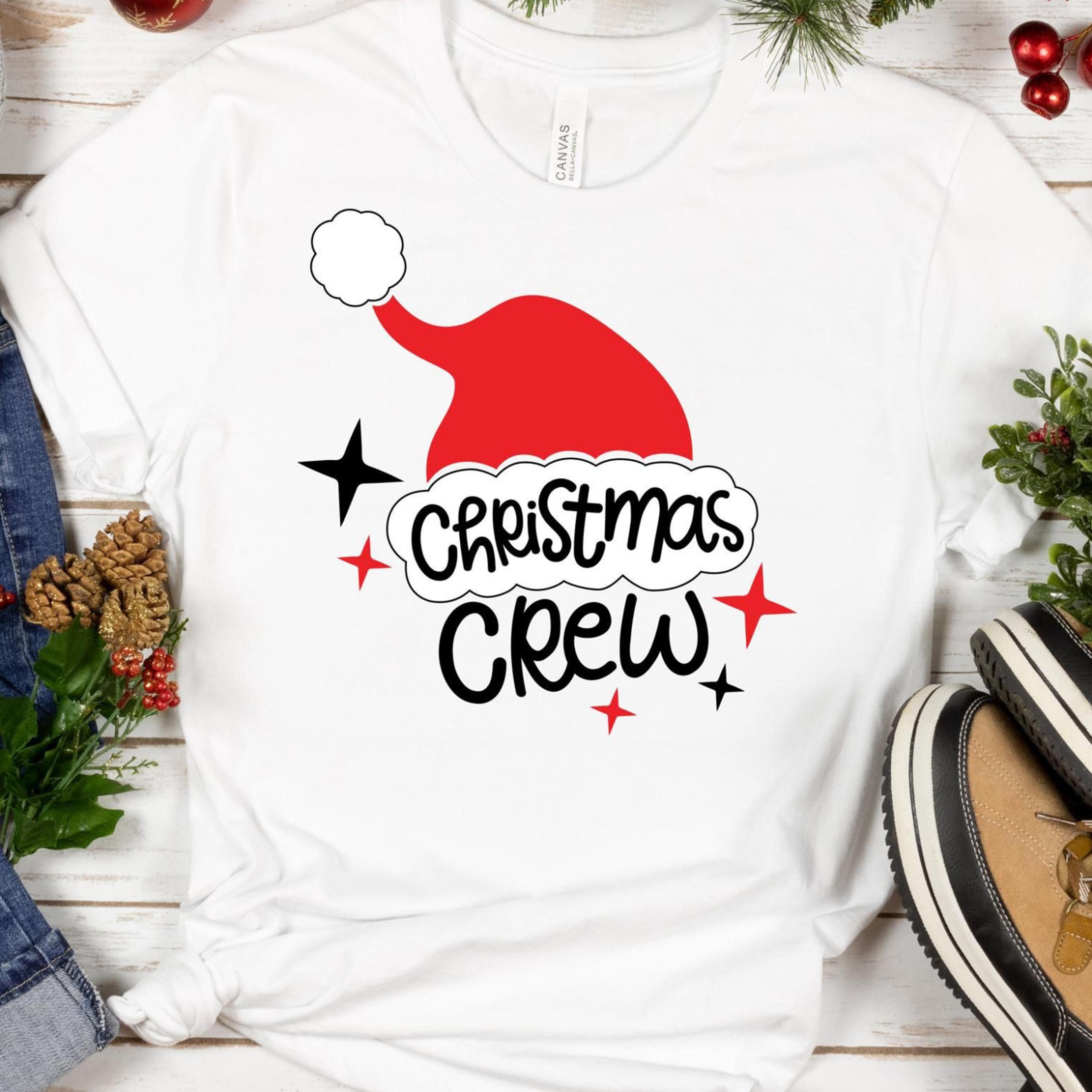 christmas crew family matching shirts with christmas hats