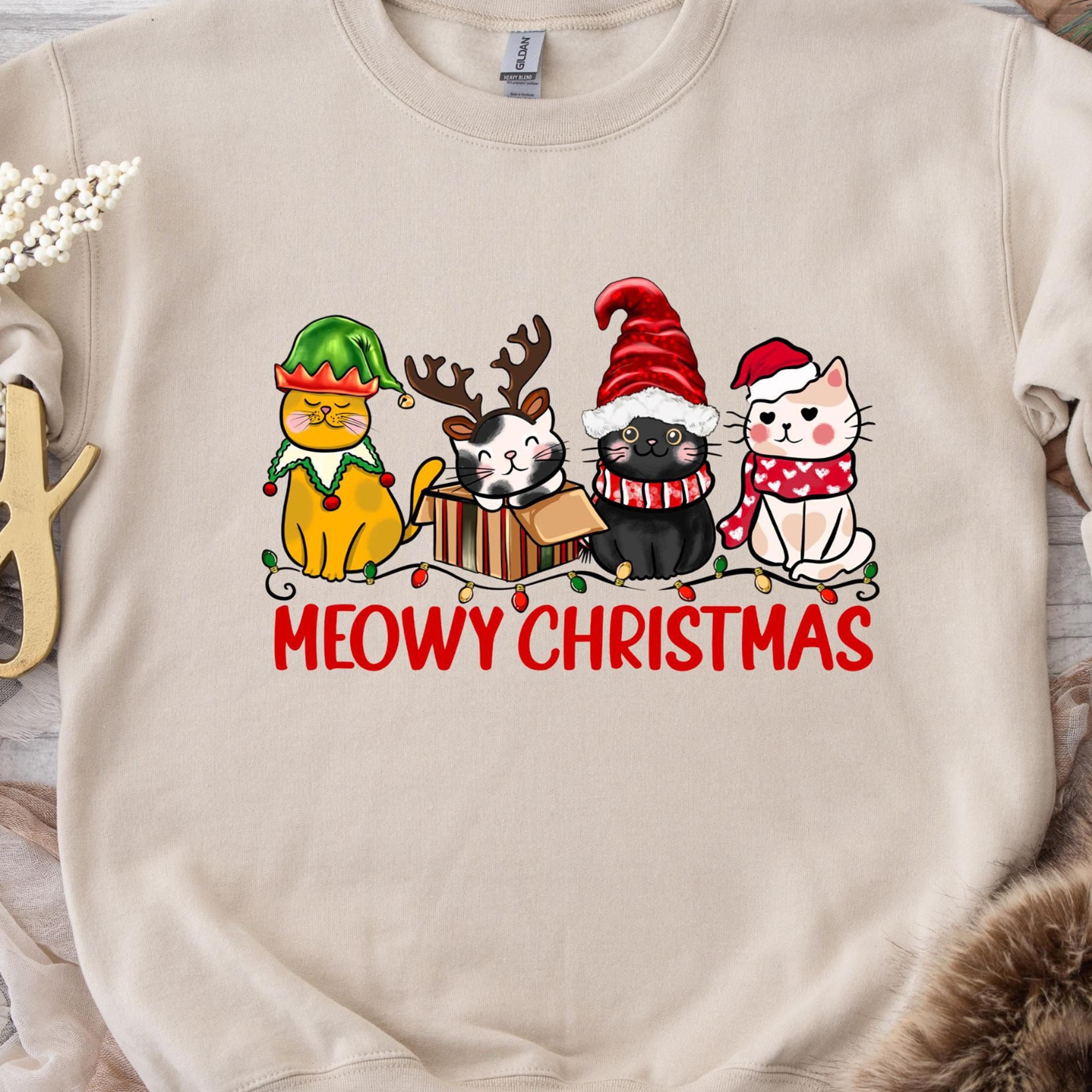 meowy christmas sweatshirt, happy cats year, funny christmas cat shirt, cat christmas sweatshirt, cat sweatshirt,