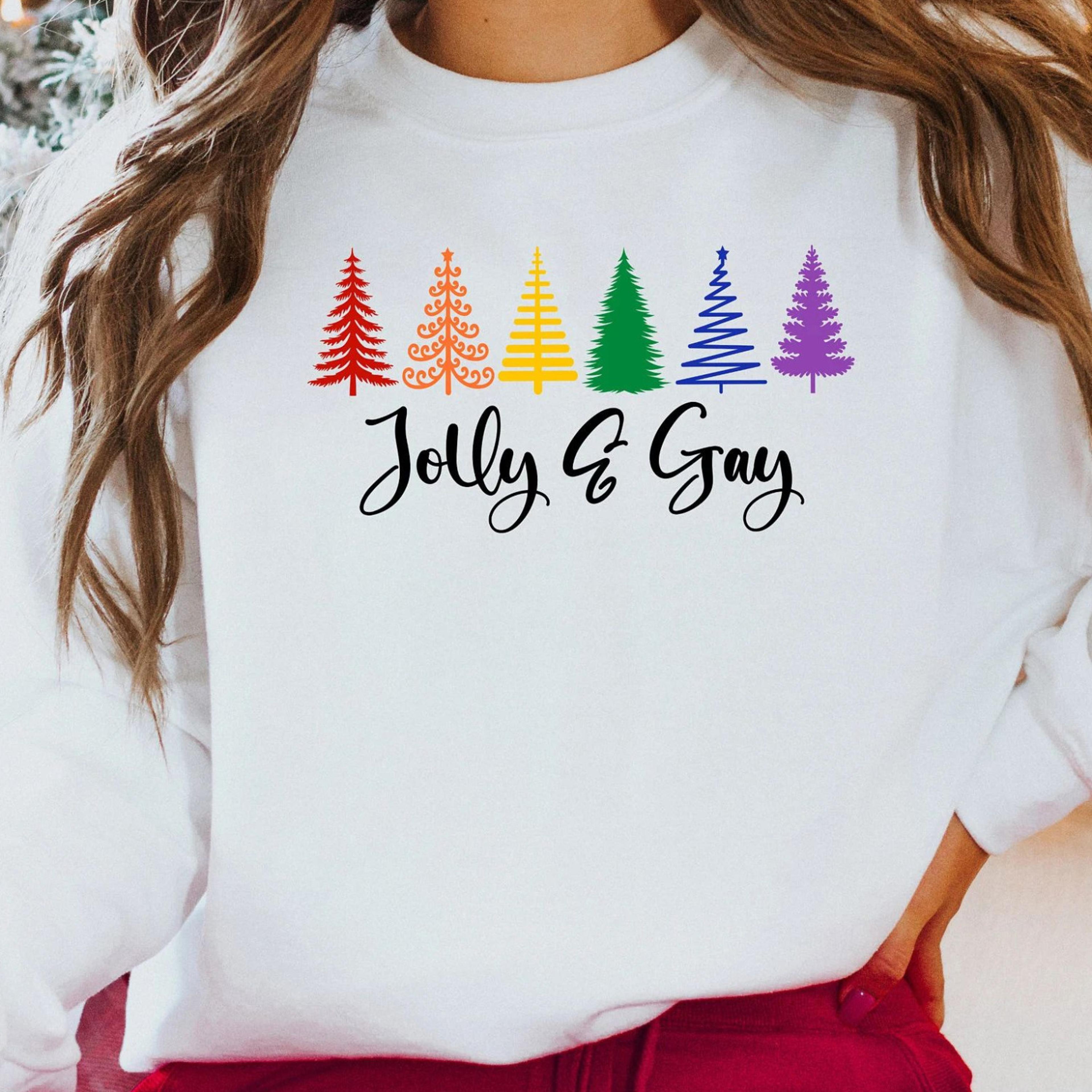 jolly and gay sweatshirt, rainbow trees sweater, lgbt christmas t-shirt, pride christmas hoodie,