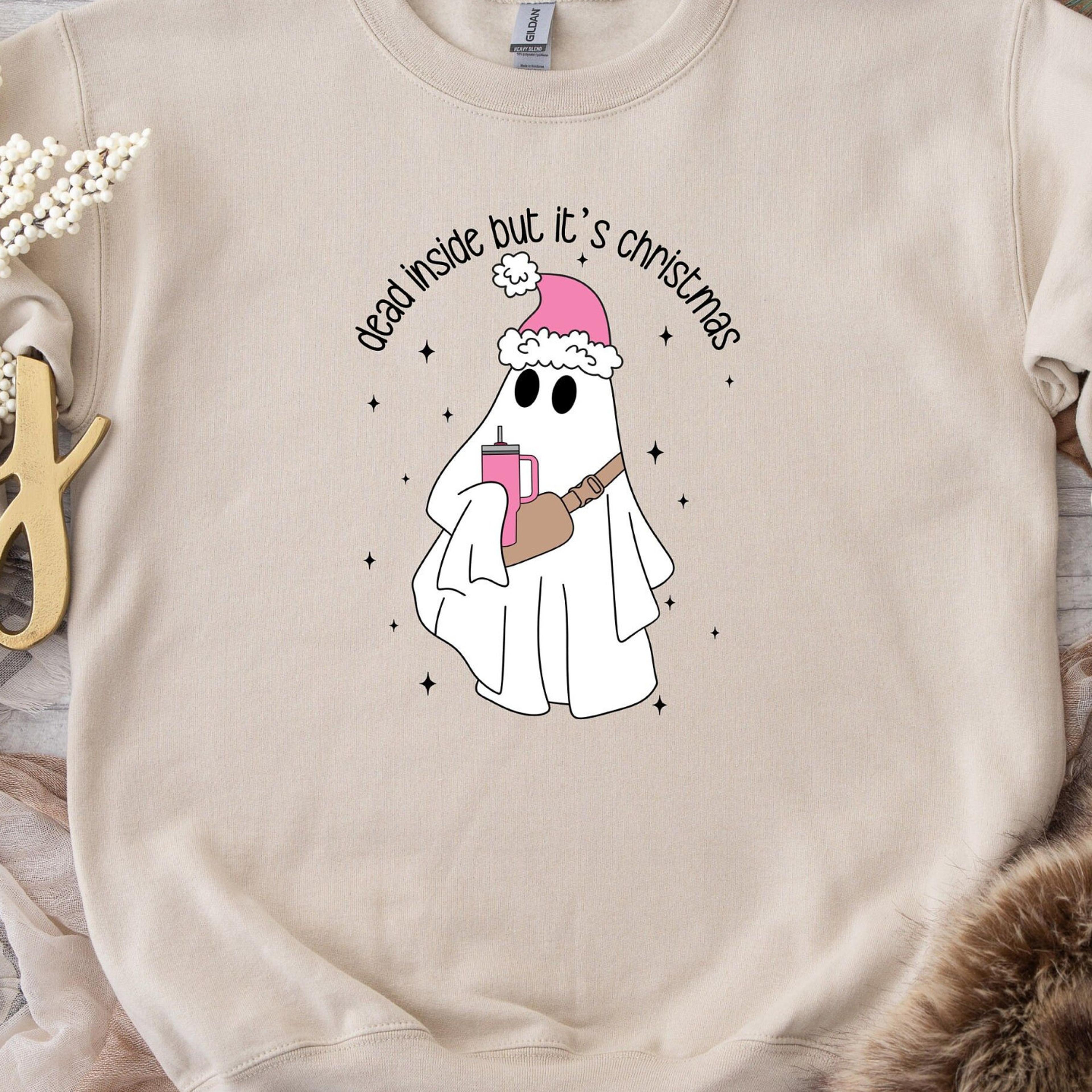 dead inside but it's christmas sweatshirt, christmas ghost shirt, christmas spirit sweater, dead inside shirt