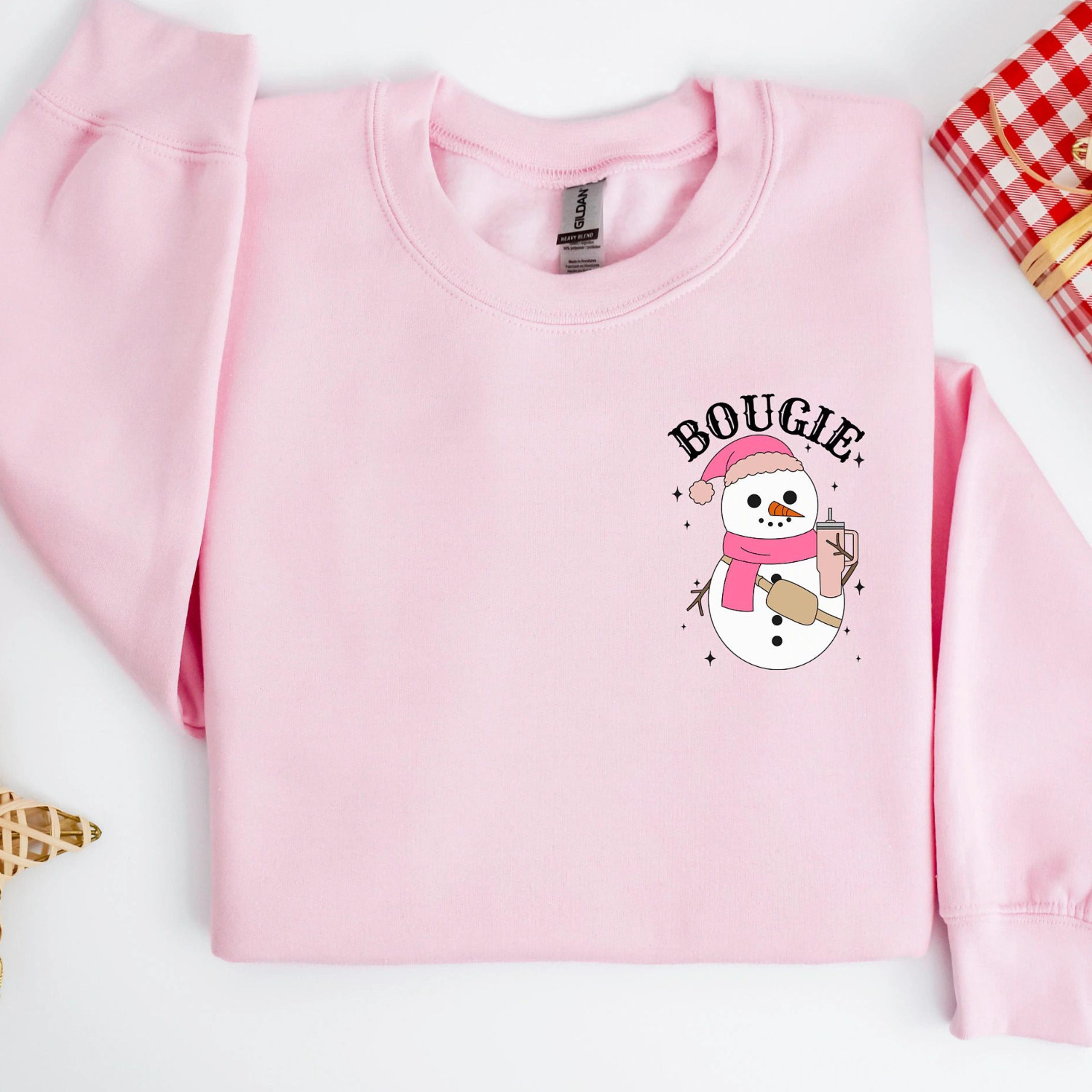 bougie pocket size sweatshirt, bougie snowman shirt, little snowman sweatshirt, christmas sweatshirt, christmas snowman