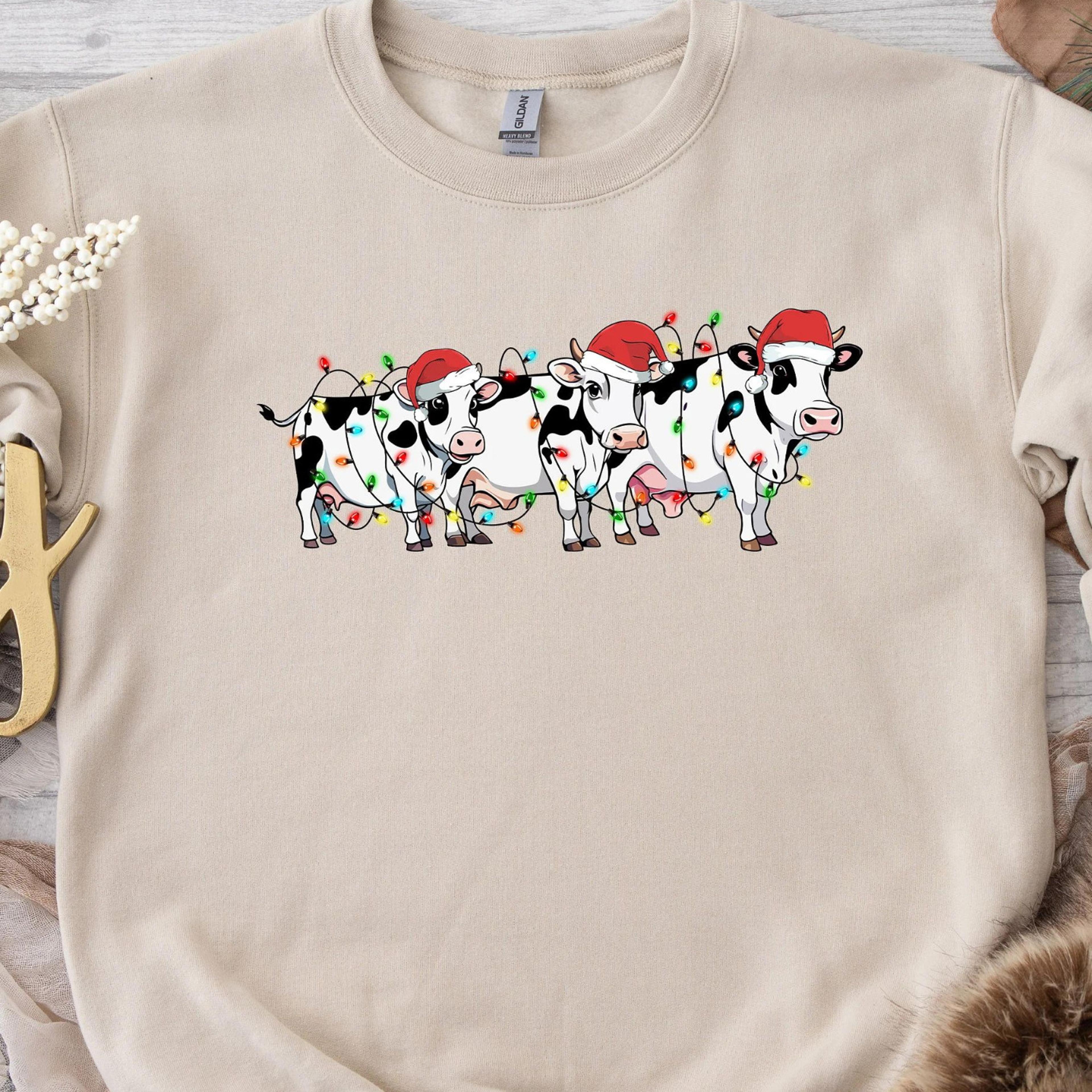 christmas cow sweatshirt, cow lights sweatshirt, western christmas cow shirt, christmas gift, merry christmas shirt,