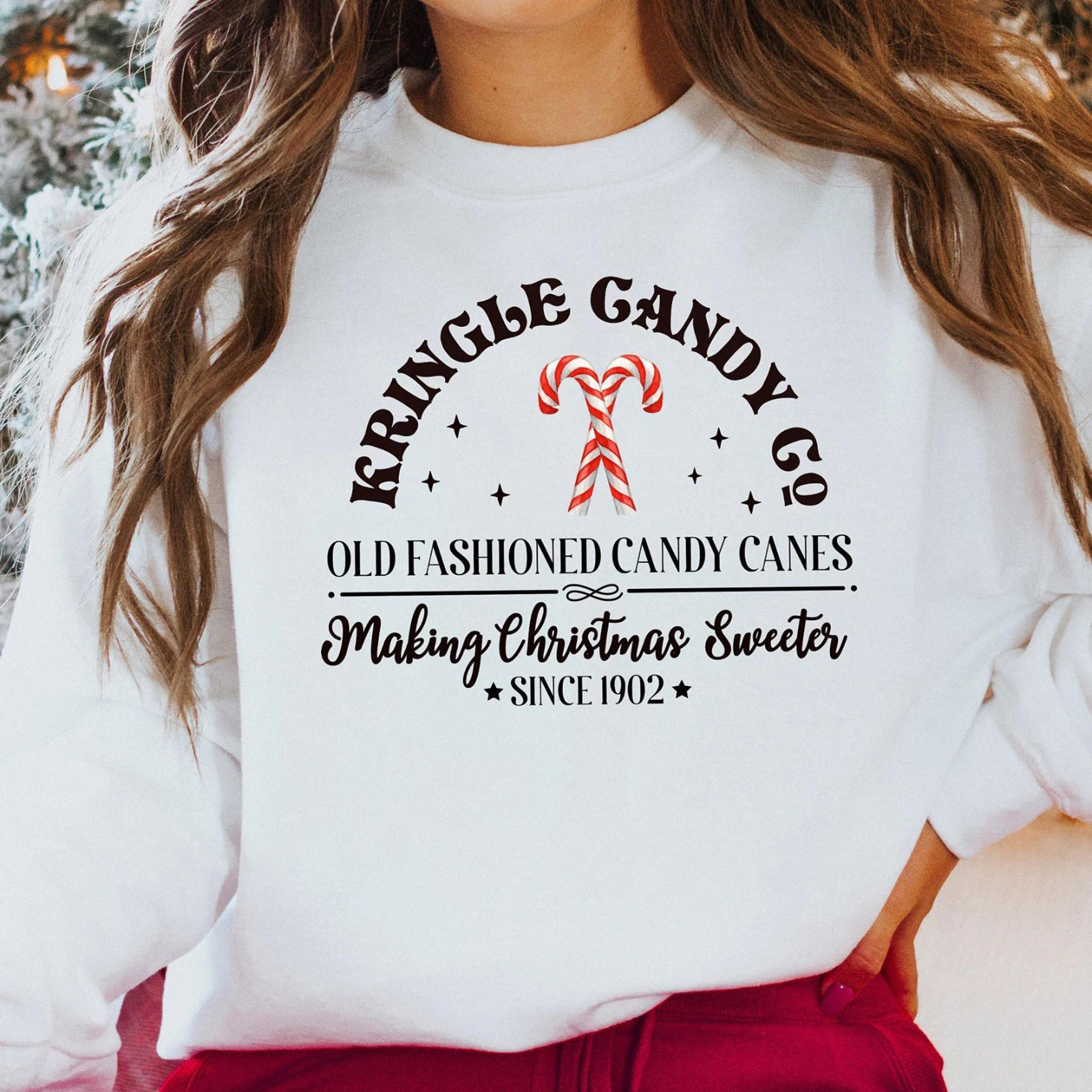 retro christmas sweatshirt, kringle candy co. shirt, christmas candy sweatshirt, candy cane shirt, christmas crewneck