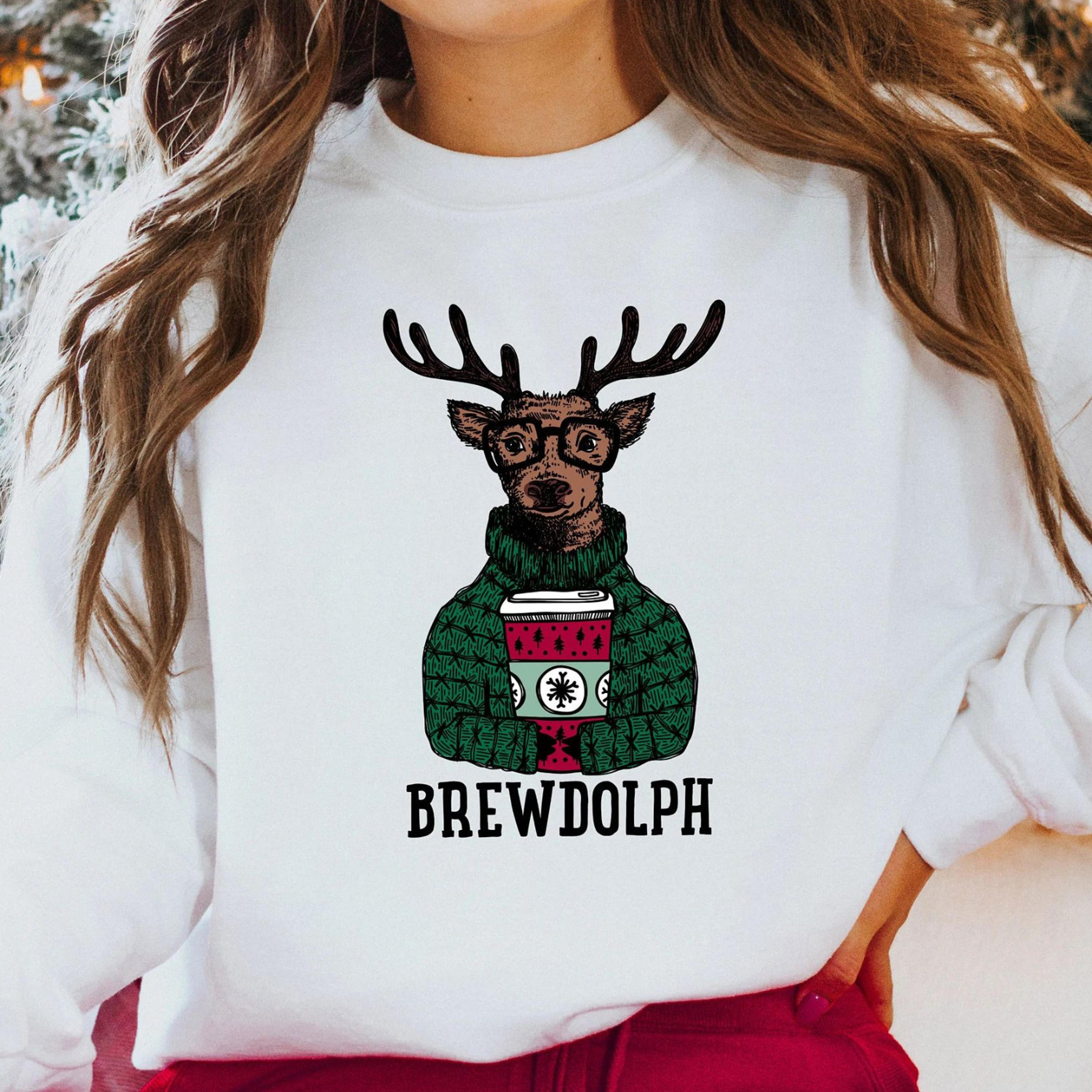 brewdolph sweatshirt, christmas coffee sweater, christmas sweatshirt, reindeer sweatshirt, christmas holiday party