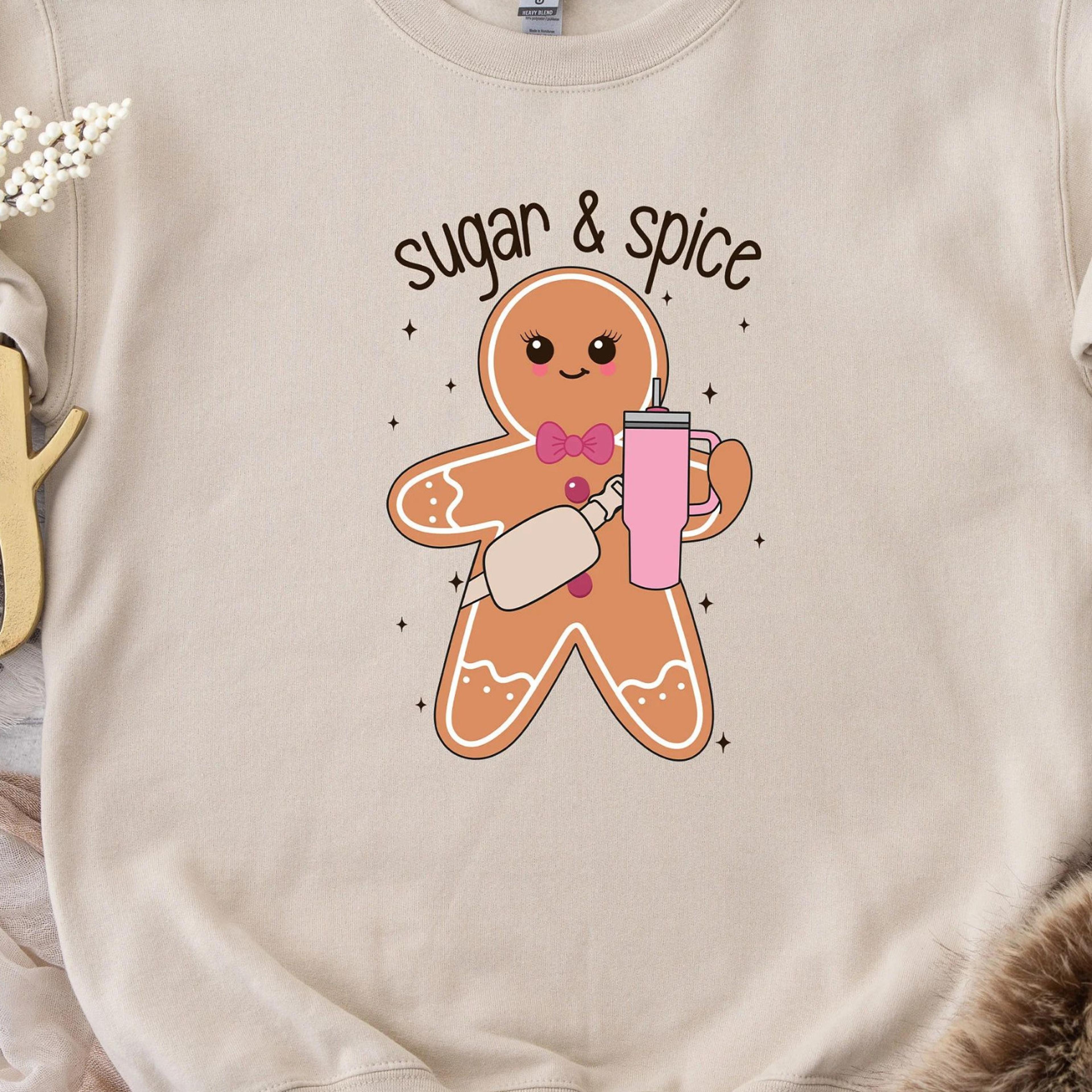 sugar and spice christmas sweatshirt, gingerbread girl sweatshirt, christmas cookie shirt, christmas sweatshirt,