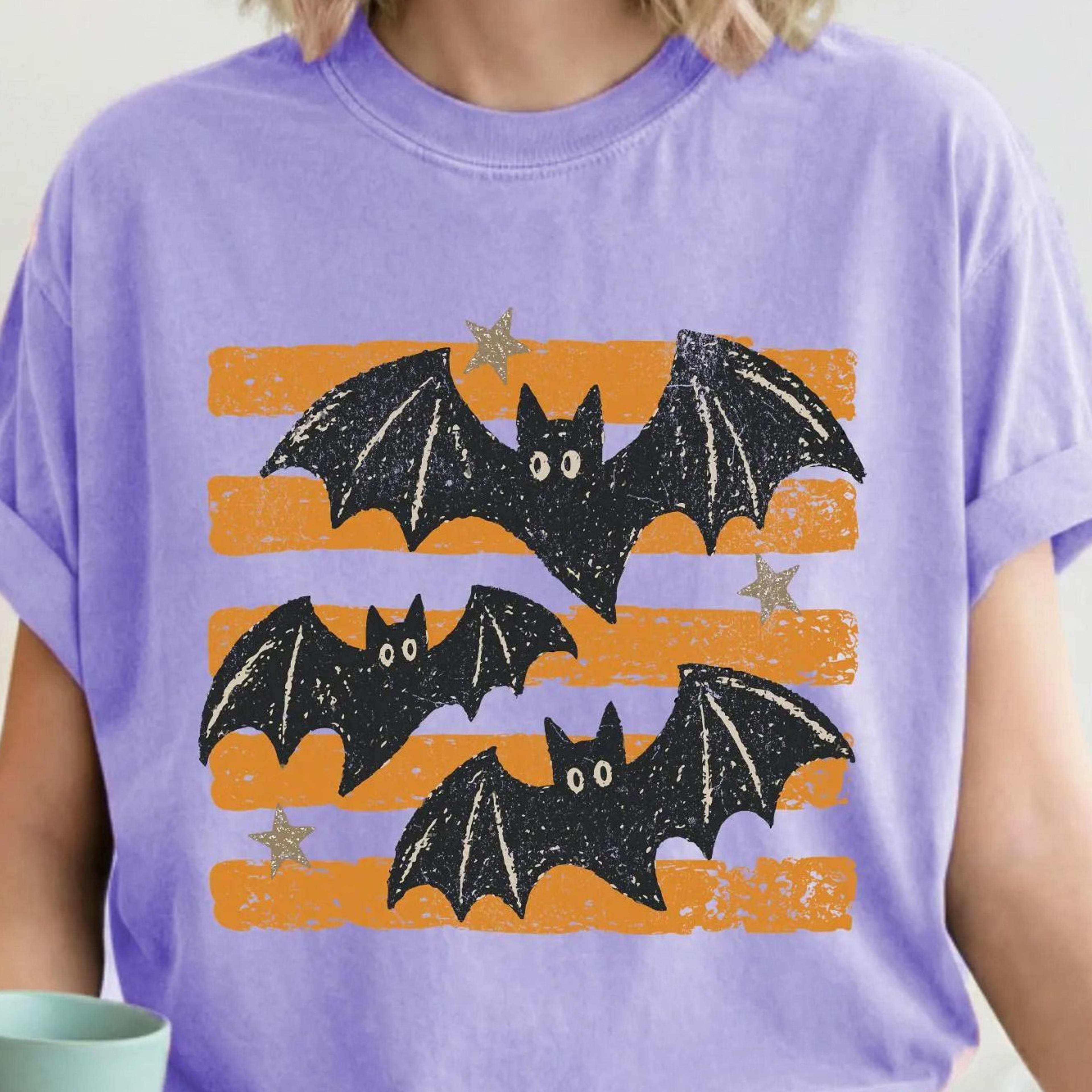 halloween bats stripes t-shirt distressed spooky season shirt fall graphic sweatshirt