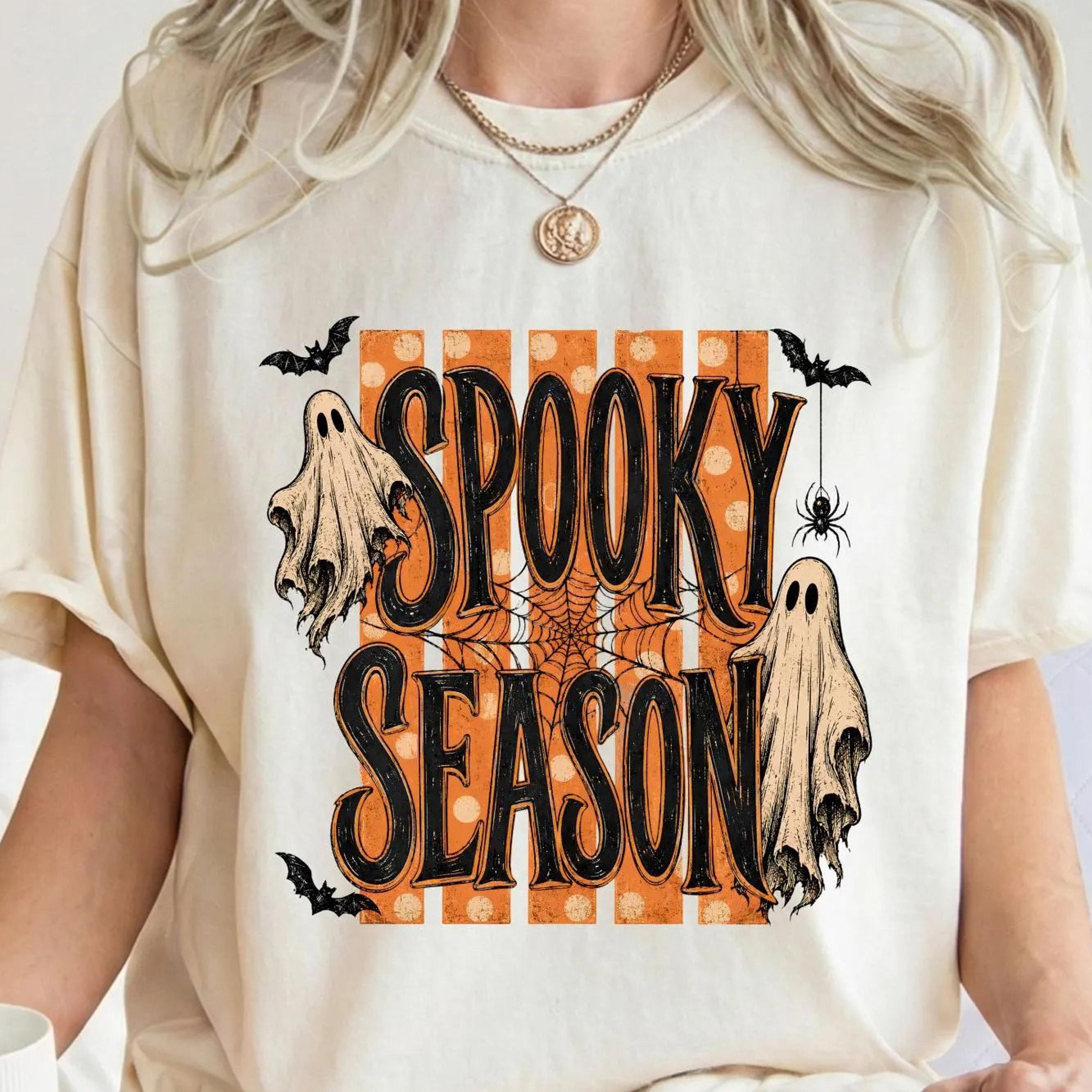 spooky season shirt, cute ghost reading book tee, black cat halloween shirt, pumpkin fall t-shirt, vintage graphic tee