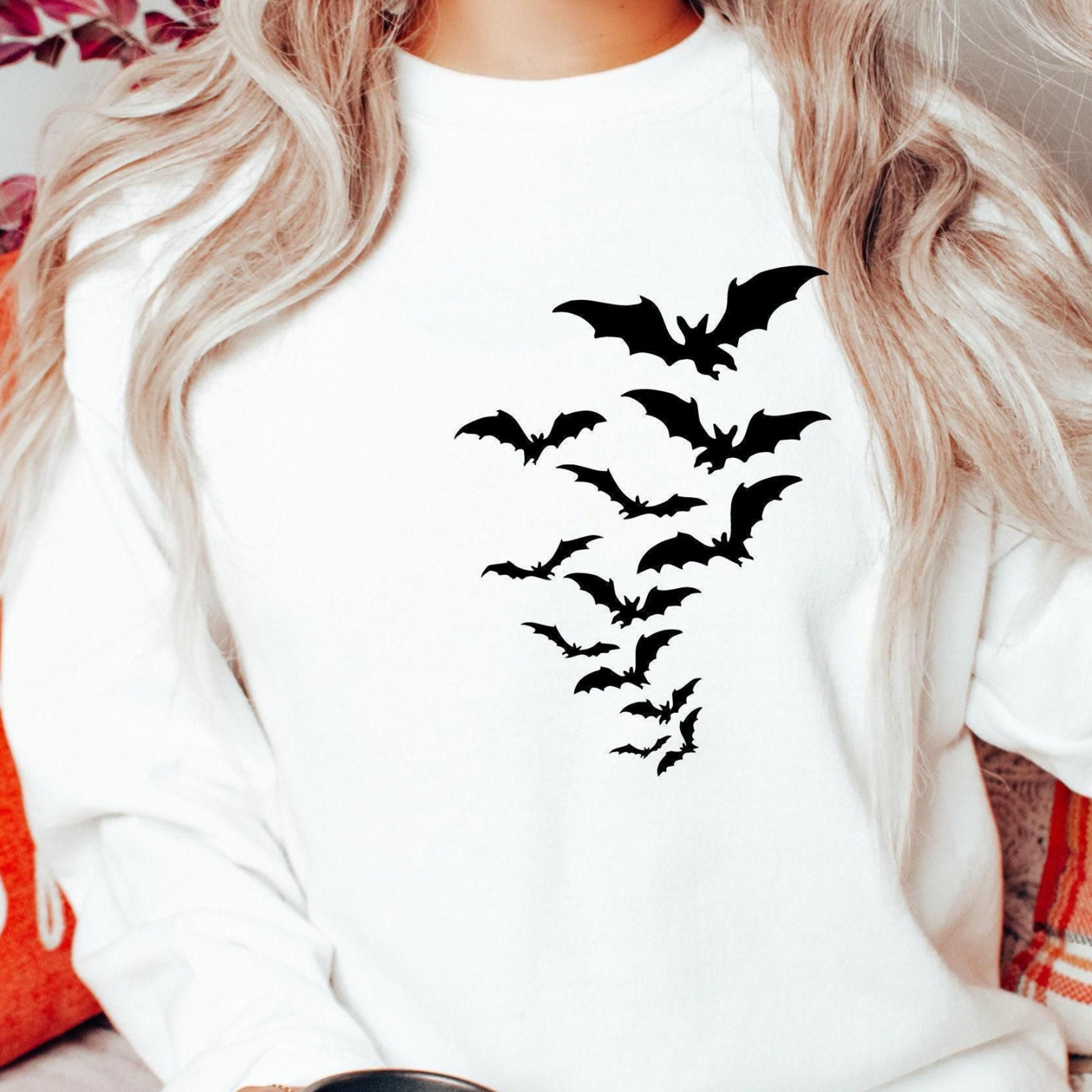 minimalist bat halloween t-shirt fall crewneck sweatshirt for women