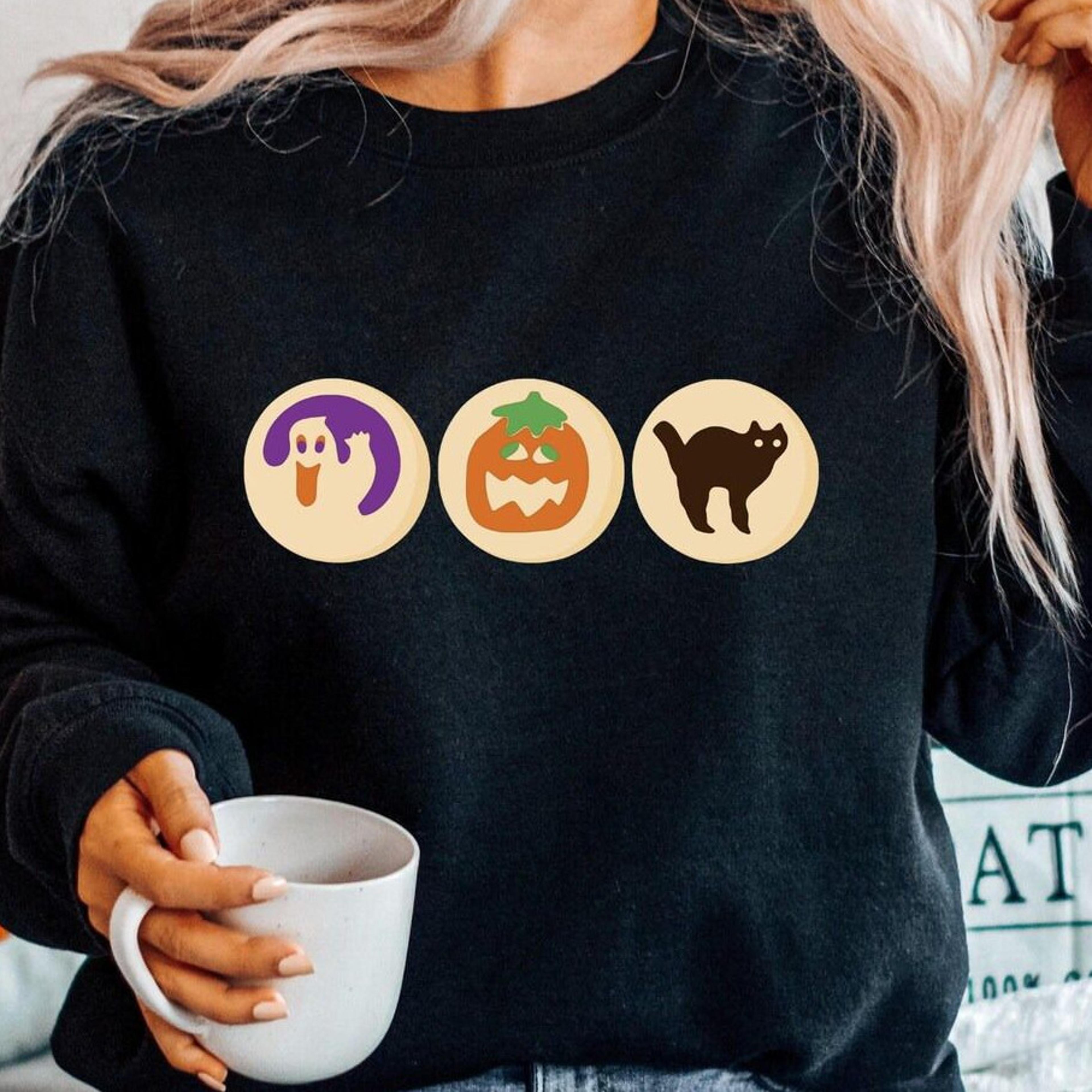 halloween sugar cookie t-shirt cat pumpkin boo ghost retro fall sweatshirt