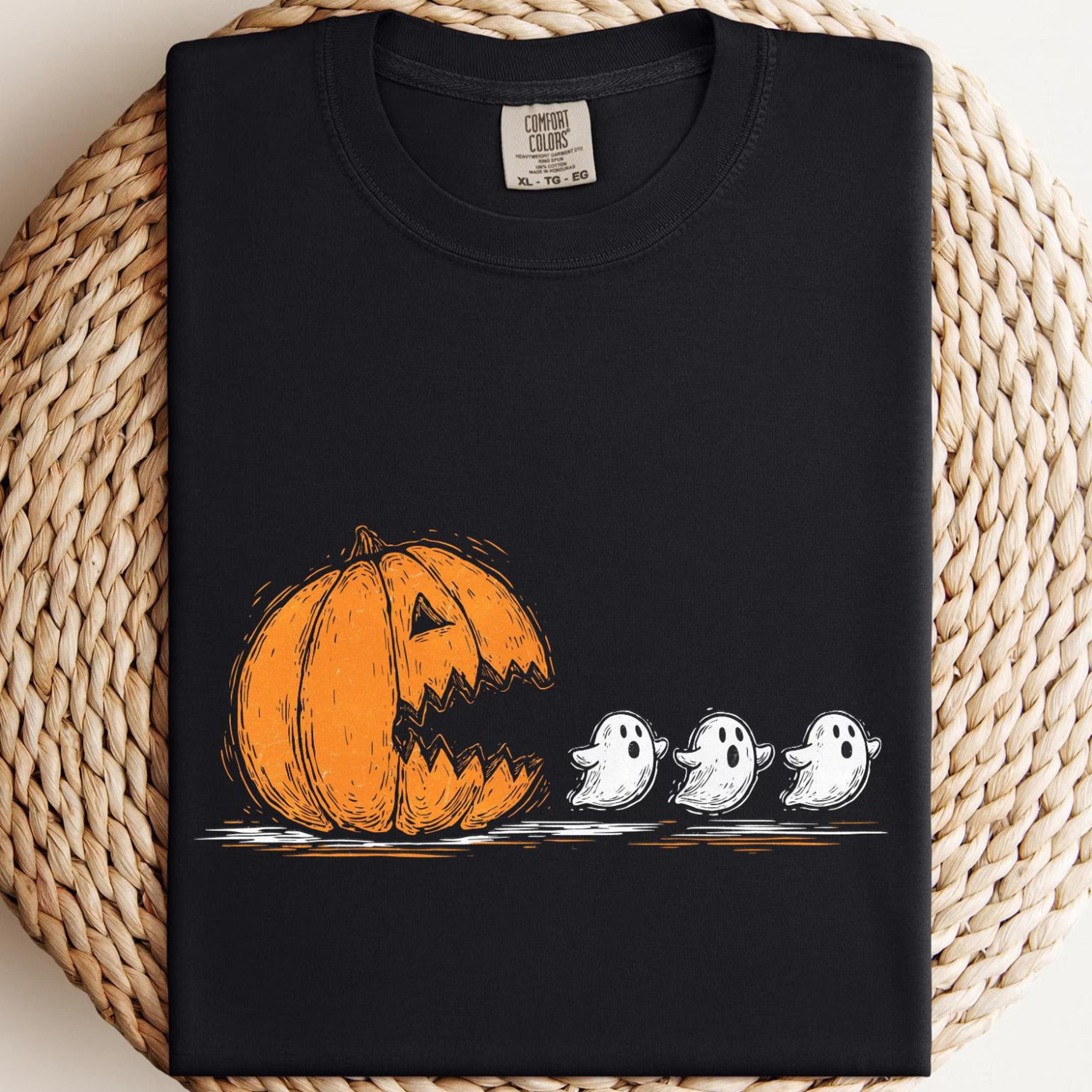 ghost chasing pumpkin halloween t-shirt vintage spooky season sweatshirt