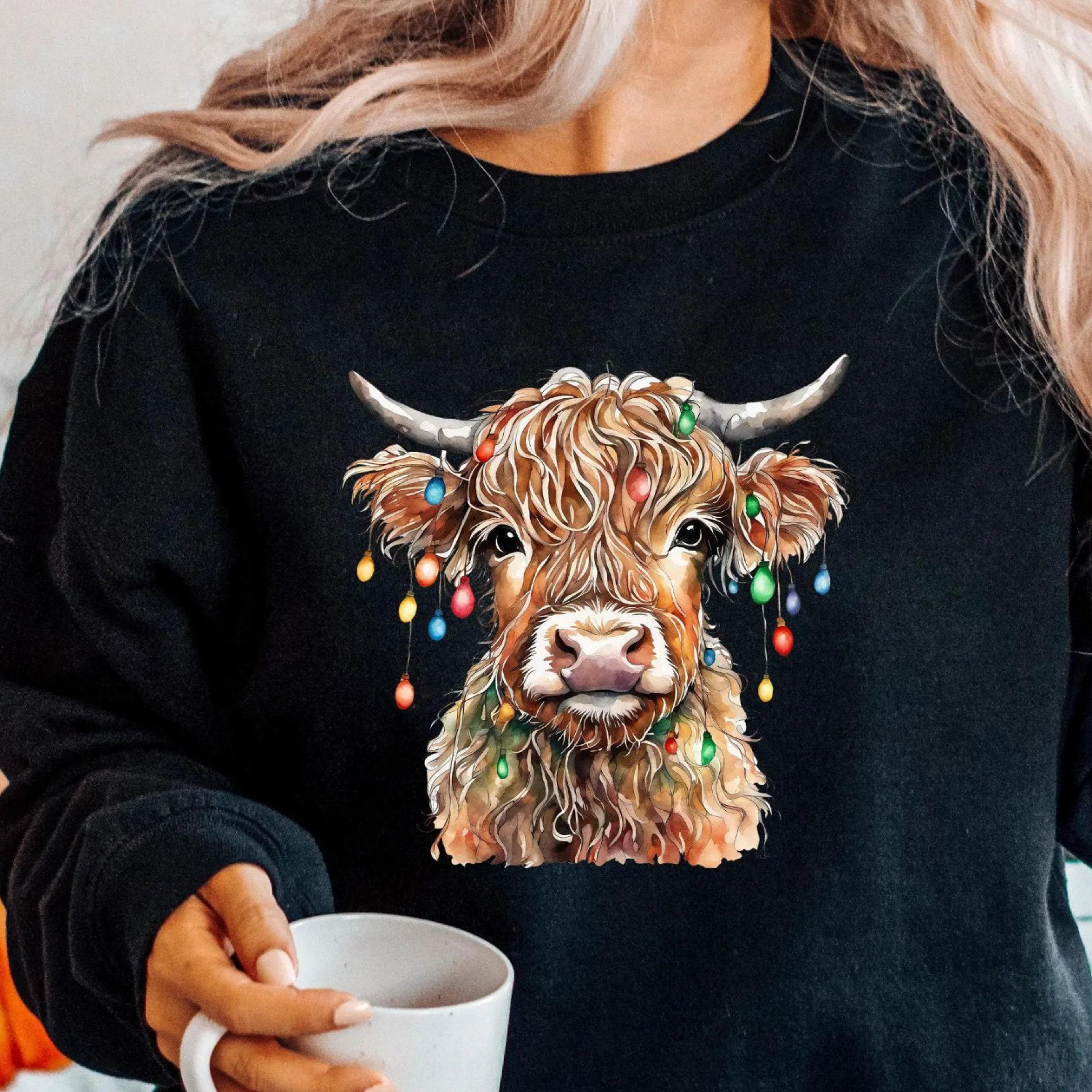 highland cow christmas t-shirt western cow holiday sweatshirt for women