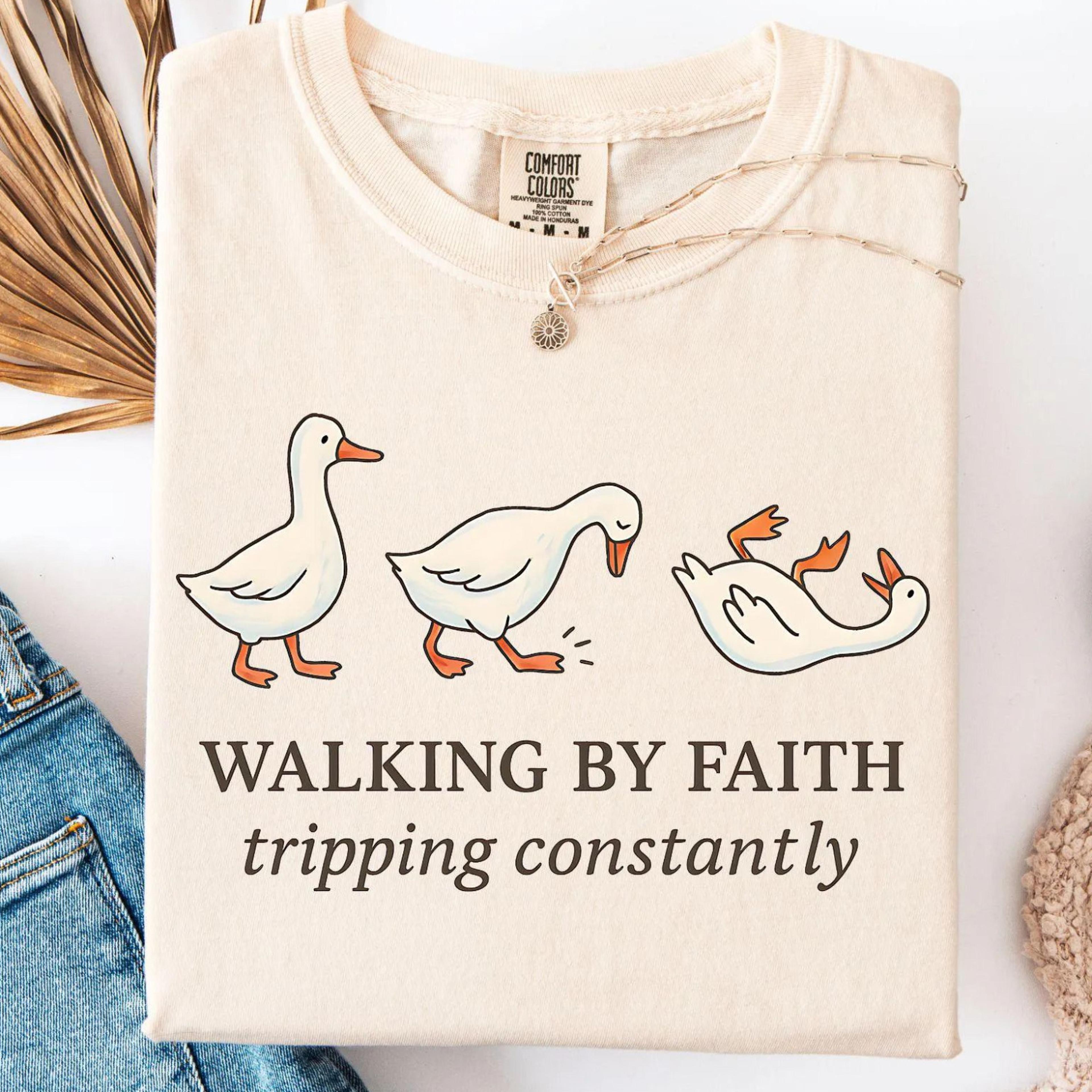 walking by faith tripping constantly t-shirt funny christian faith sweatshirt for women
