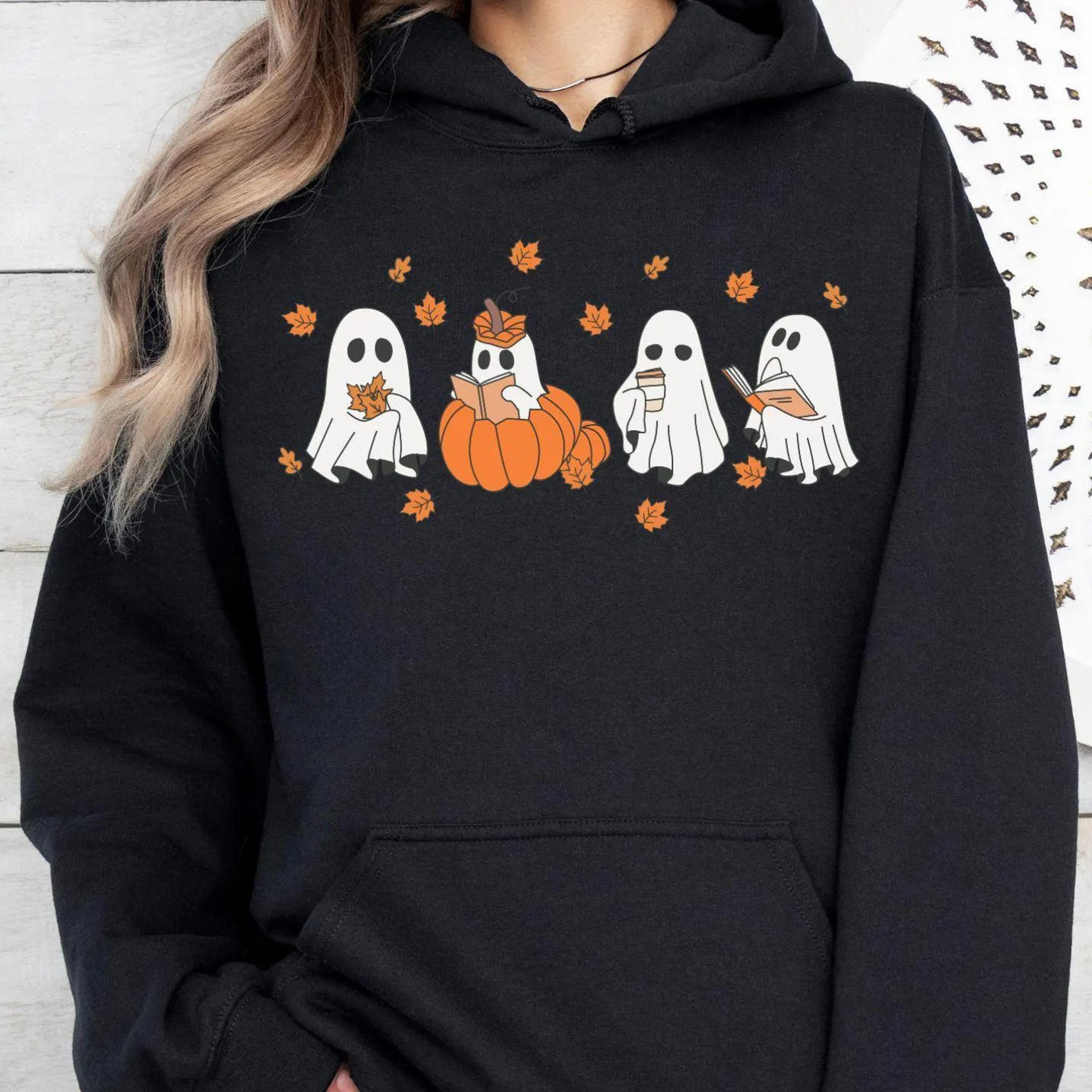 floral ghost halloween t-shirt cute fall flower ghost sweatshirt for women