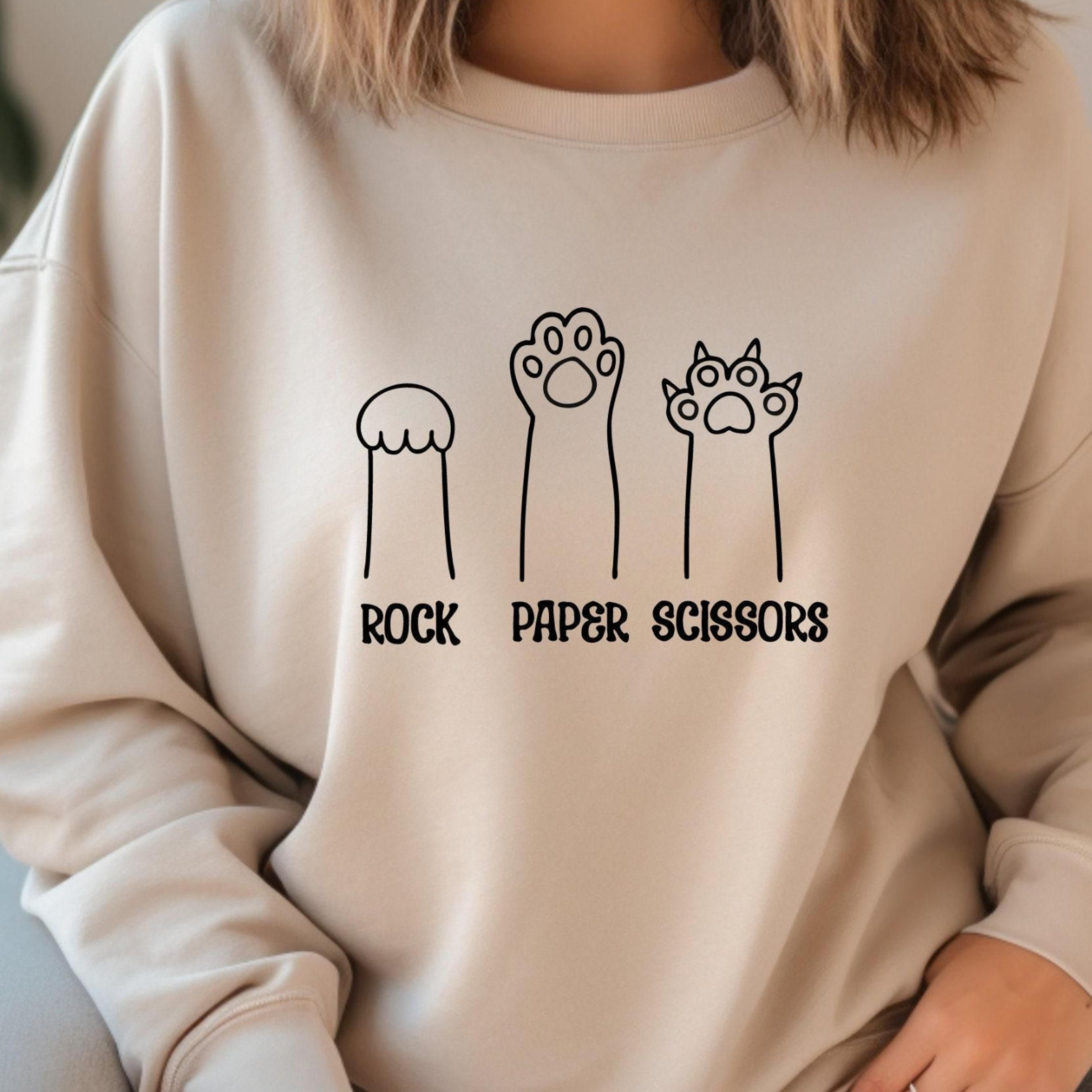 rock paper scissors sweatshirt, funny cat paw shirt, unisex crewneck shirt for cat lover, cat owner shirt, cat paws