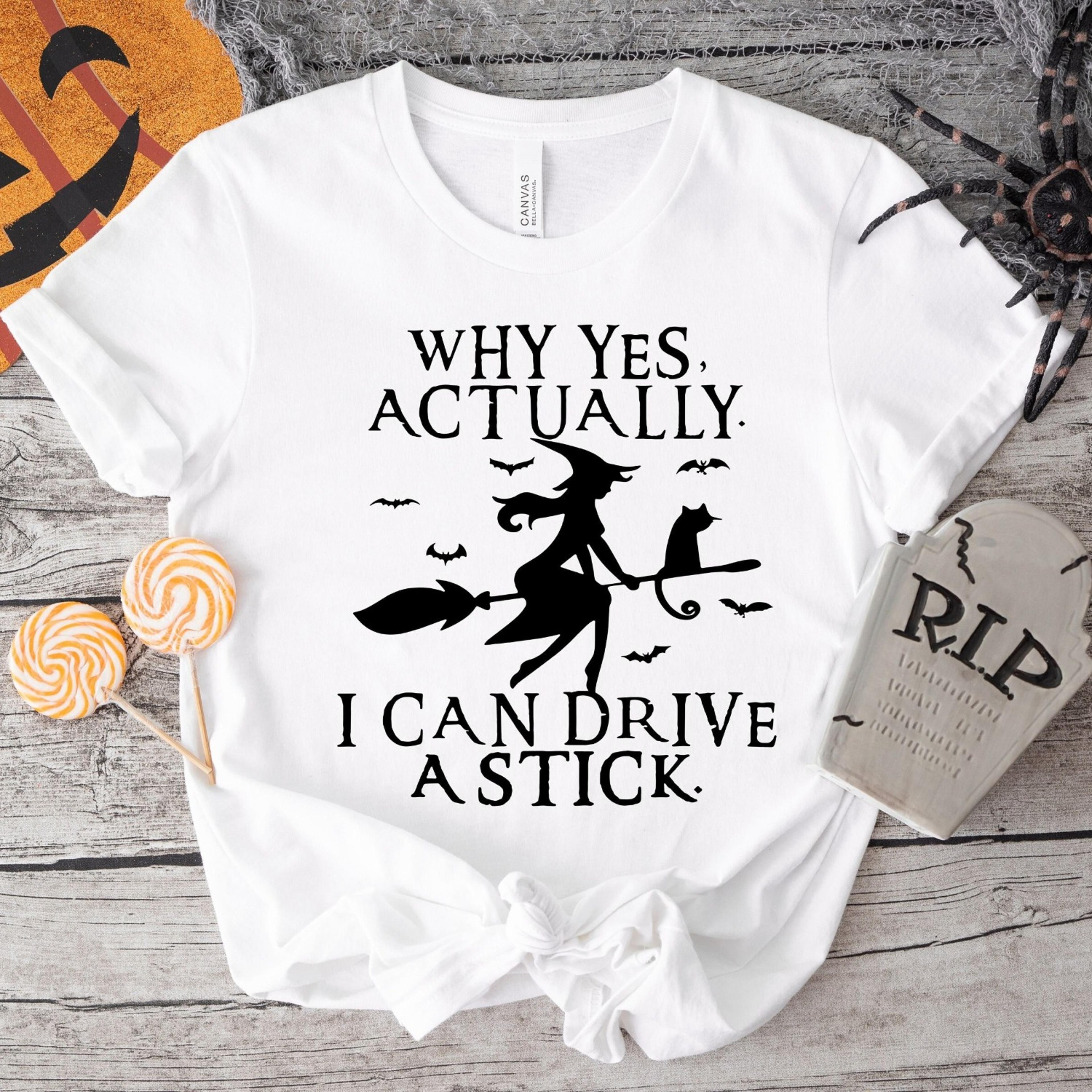 funny witch halloween shirt i can drive a stick tee spooky witch graphic t shirt cute halloween witchy shirt