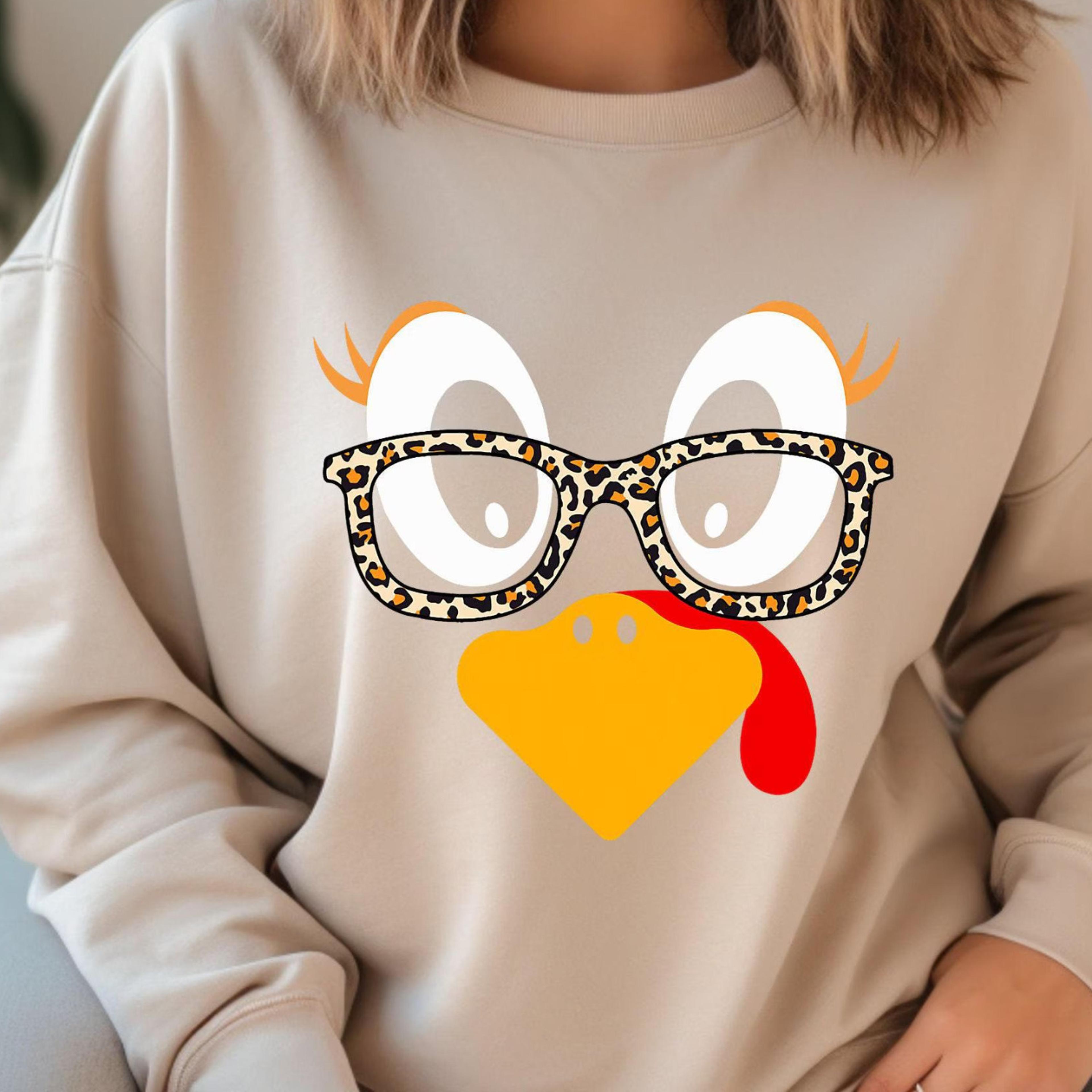 cute turkey thanksgiving t-shirt funny turkey face fall family matching sweatshirt