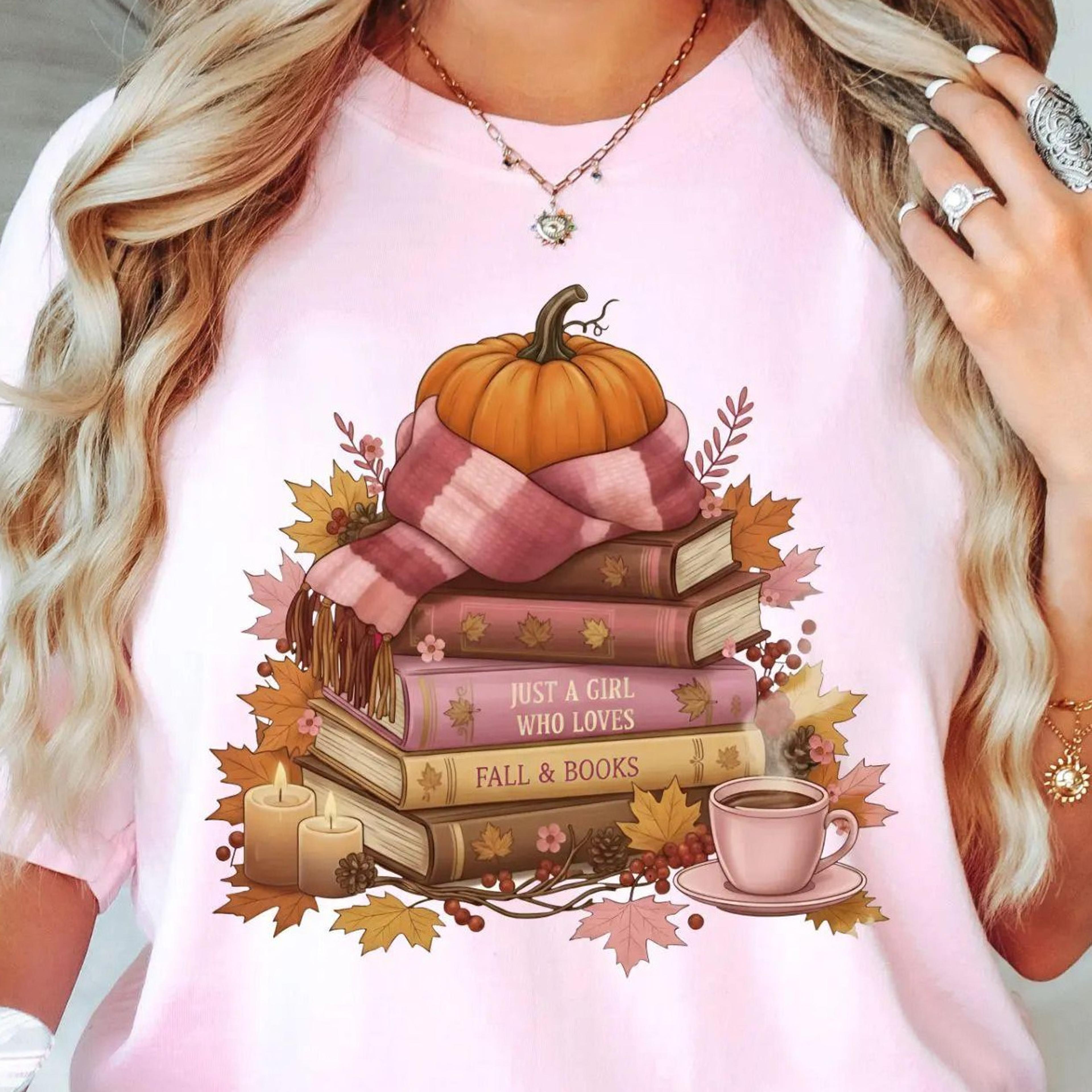 just a girl who loves fall t-shirt cozy autumn book lover sweatshirt readers gift
