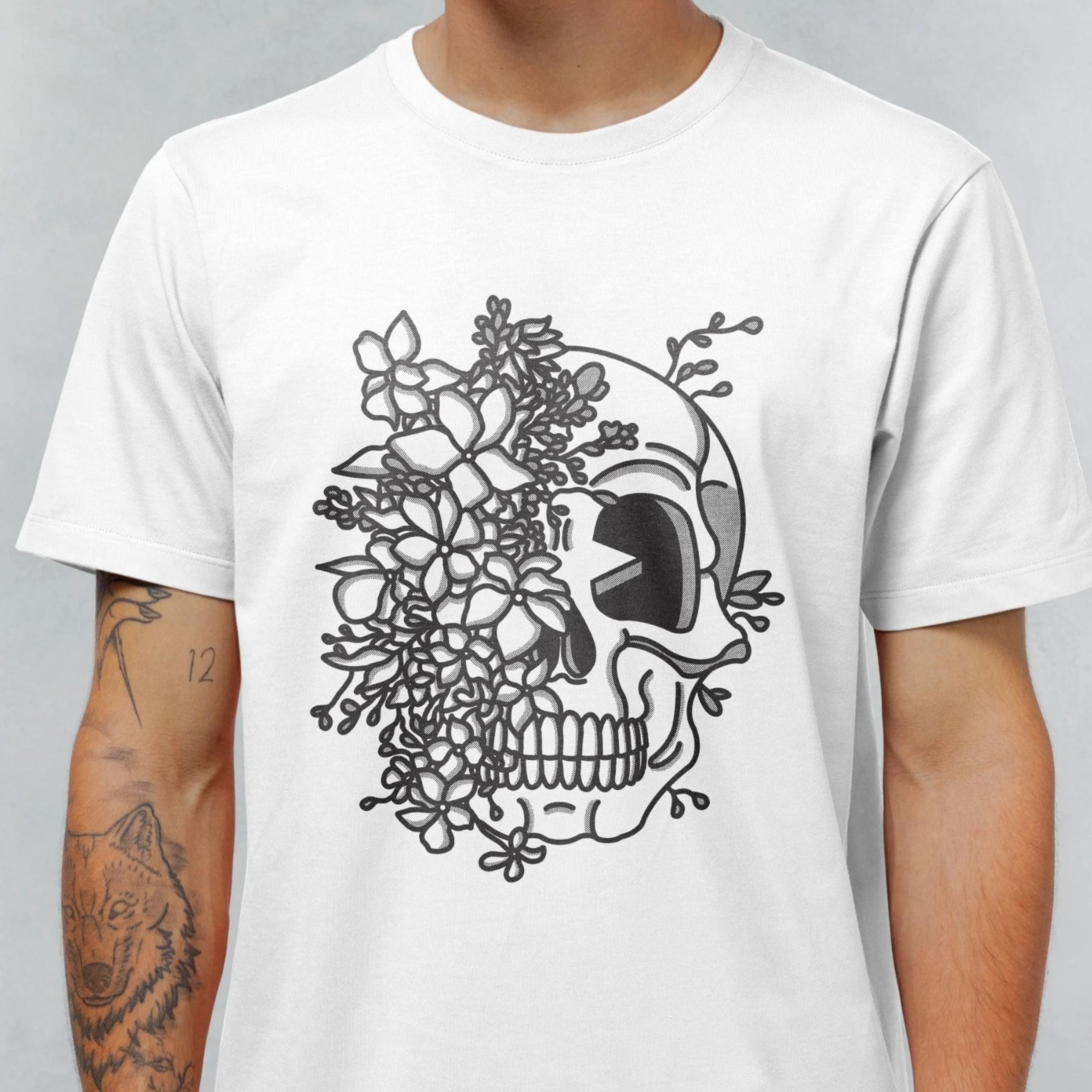 boho skull shirt, flower skeleton t-shirt floral goth graphic tee, retro cartoon vintage t shirt, oversi