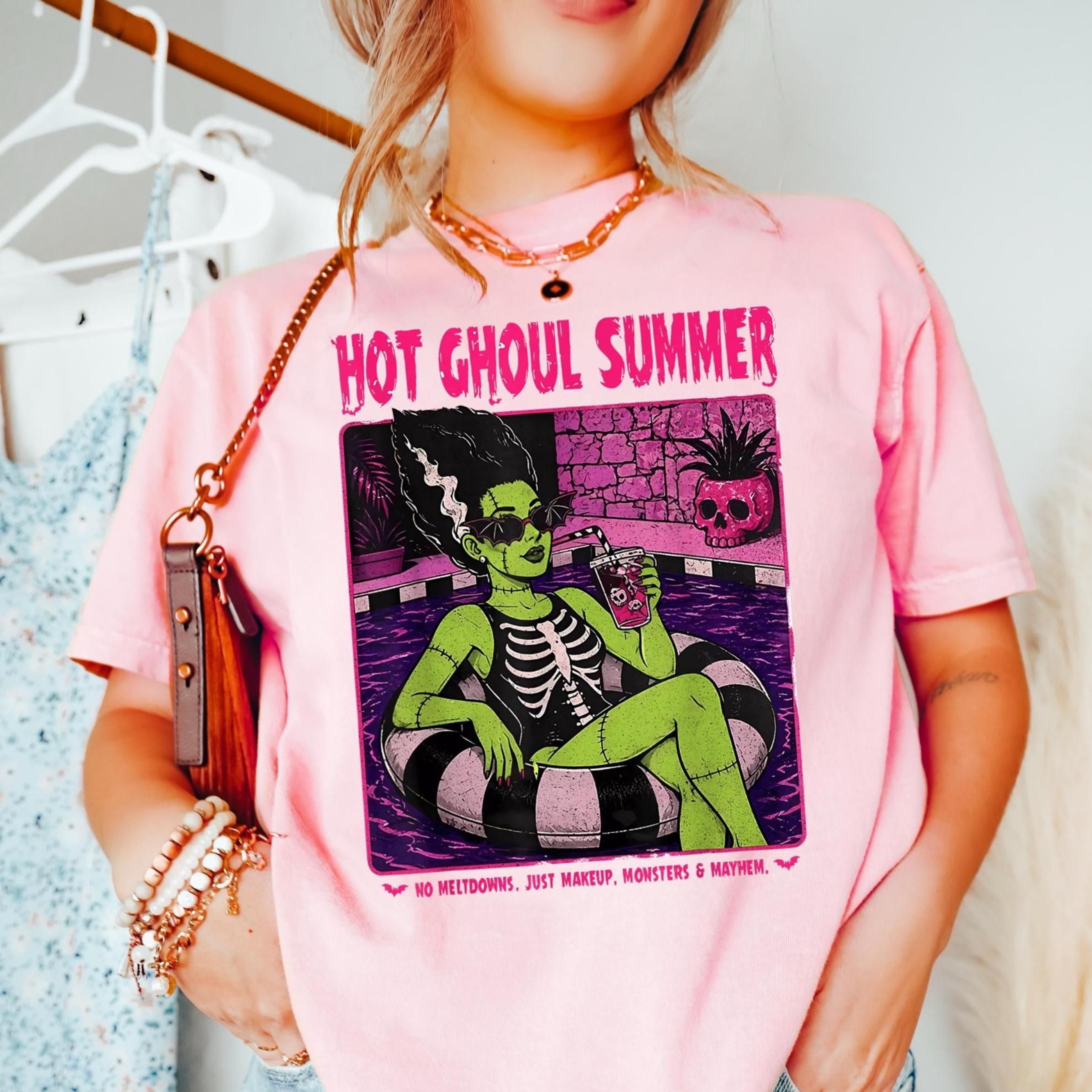 hot ghoul summer tee, spooky halloween girl floaty, summer goth summerween, summer tank top, halloween women, gothic out