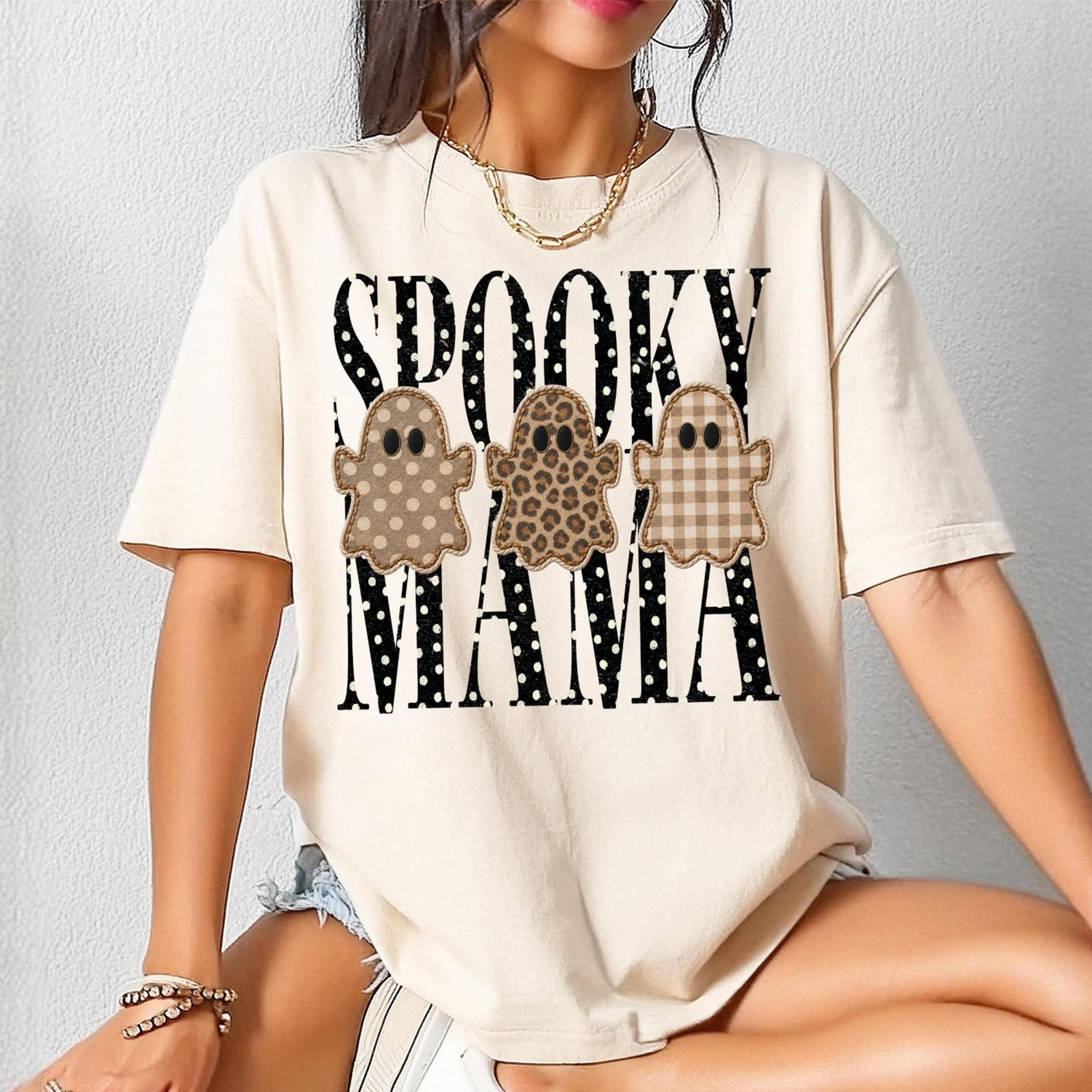 retro spooky mama polka dots shirt, halloween ghost trio sweatshirt, ghost boo tee, preppy halloween leopard checkered s