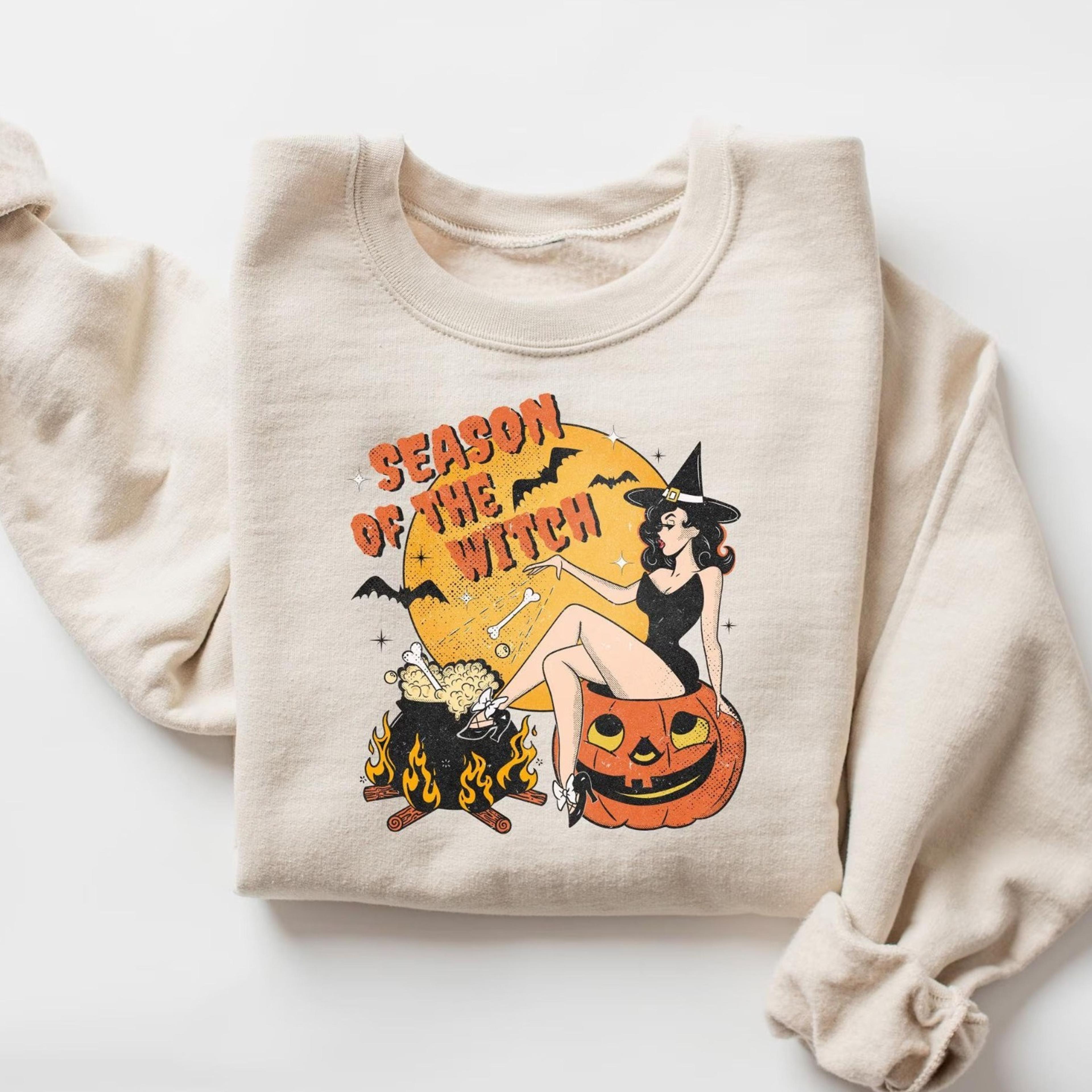 retro season of the witch sweatshirt, comfort halloween witch tee, witchy halloween gift, halloween apparel, gothic hall